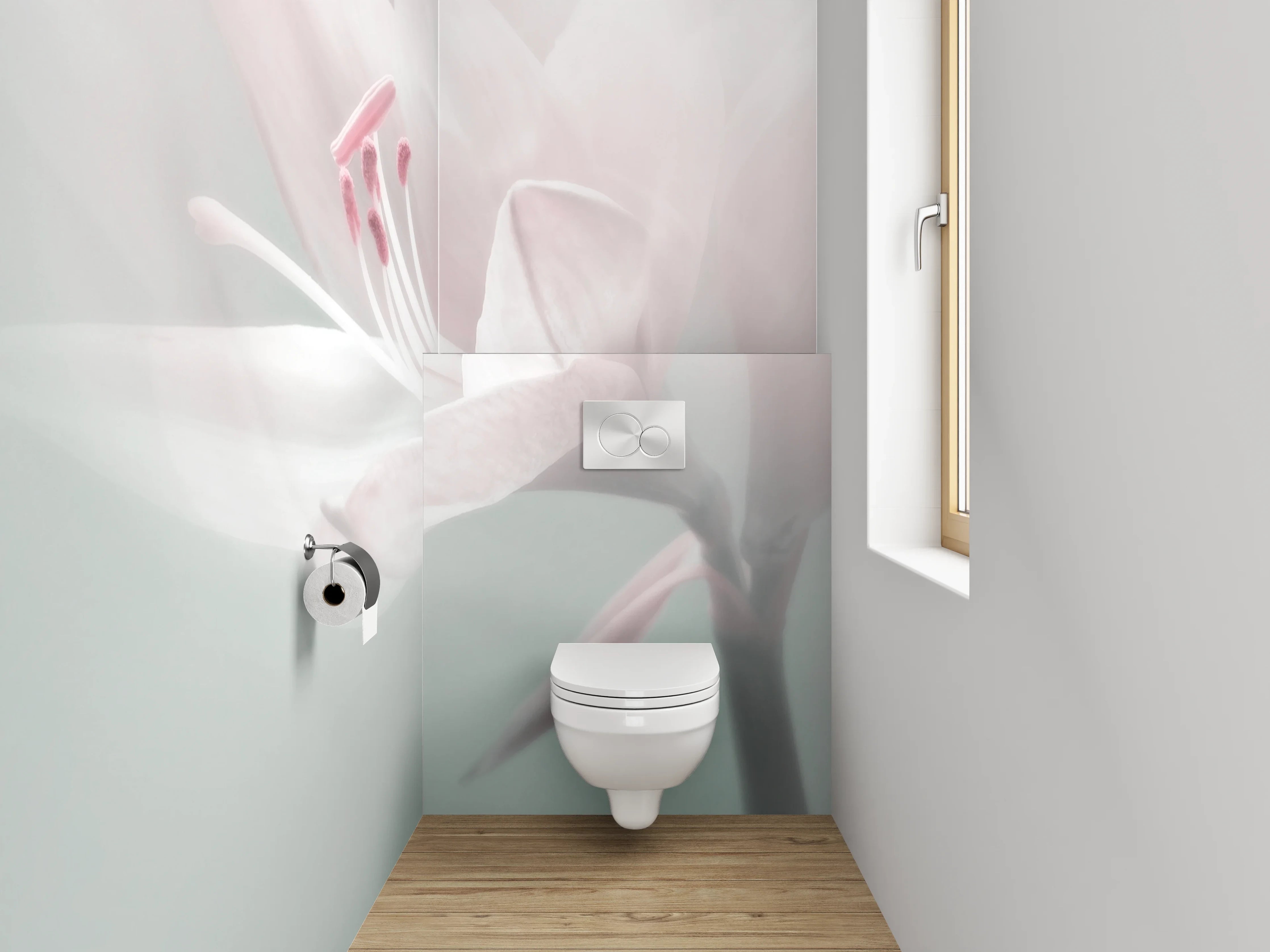 WC-Rückwand - Zarte Blüte in Pastellweiß