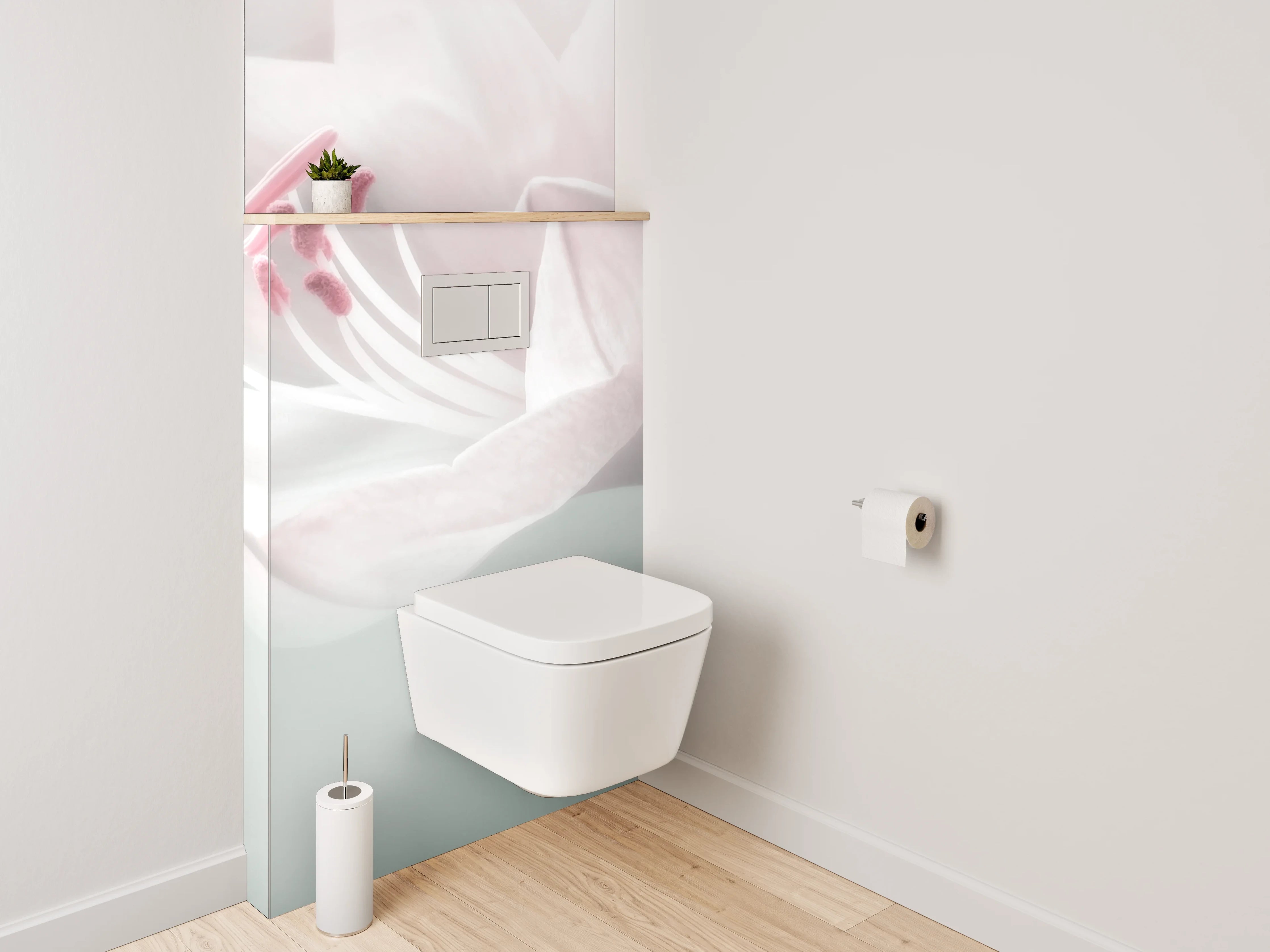 WC-Rückwand - Zarte Blüte in Pastellweiß