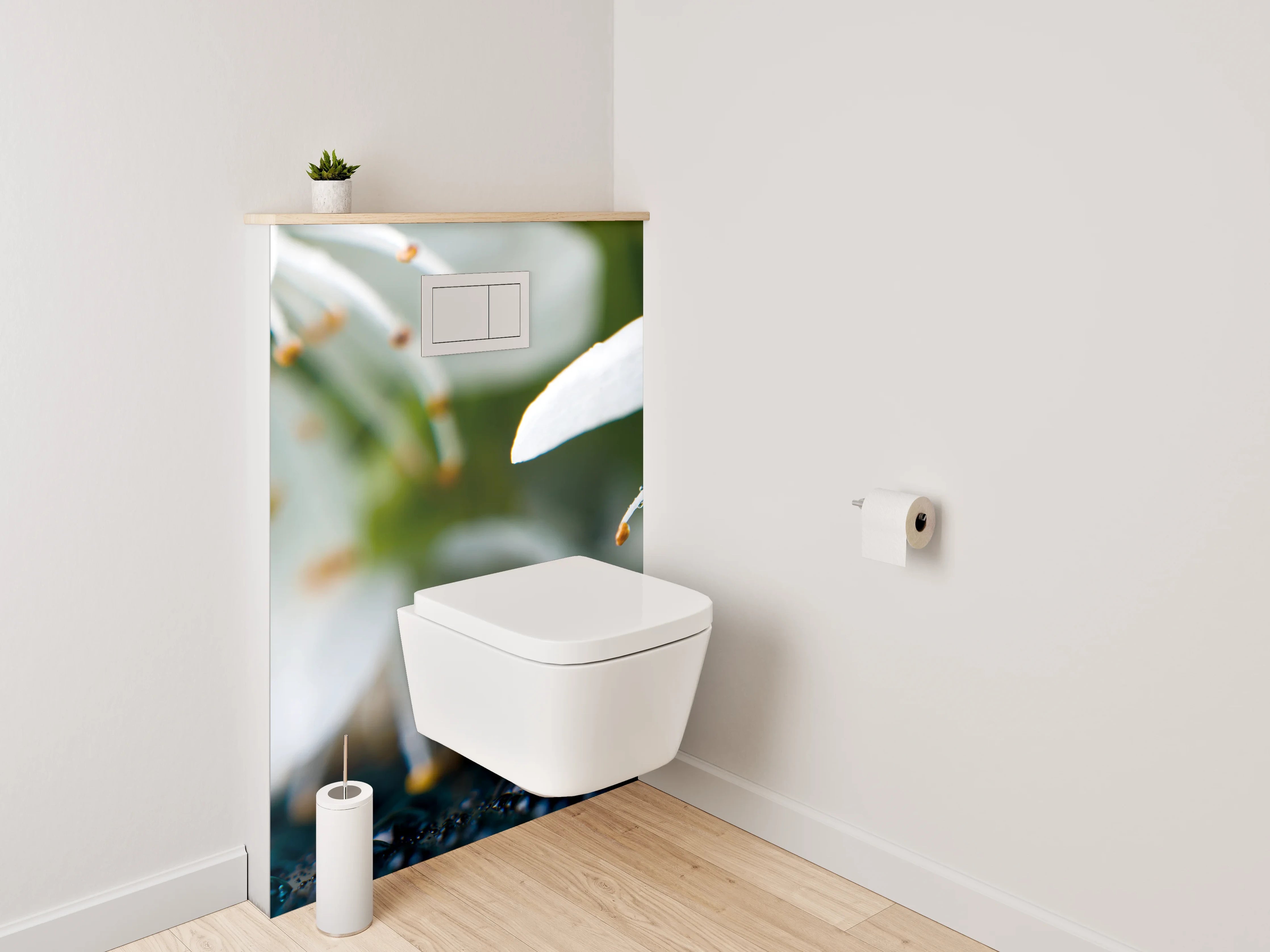 WC-Rückwand - Zarte Blüten auf Tauperlen
