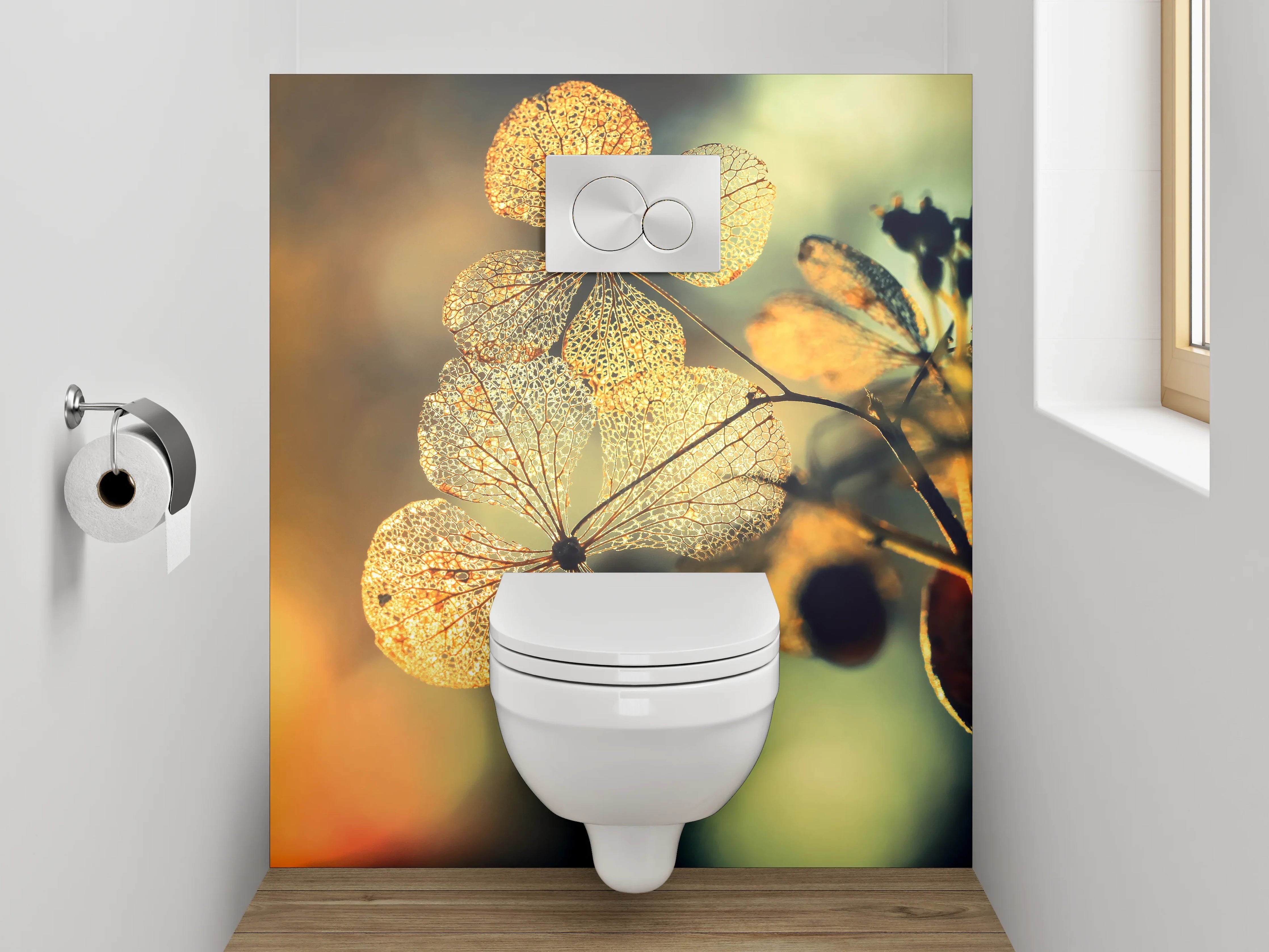 WC-Rückwand - Zarte Blüten im warmen Sonnenlicht