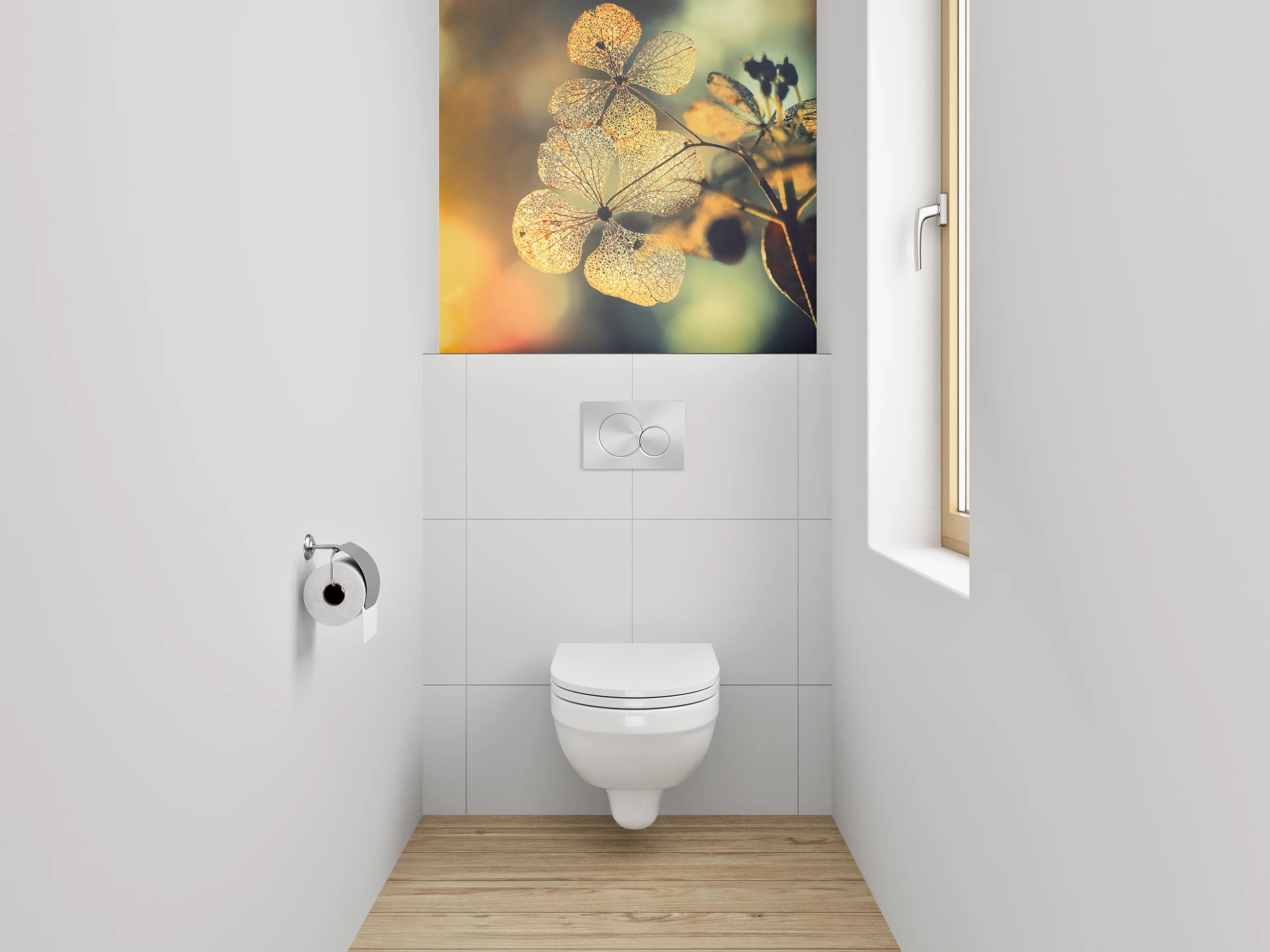 WC-Rückwand - Zarte Blüten im warmen Sonnenlicht