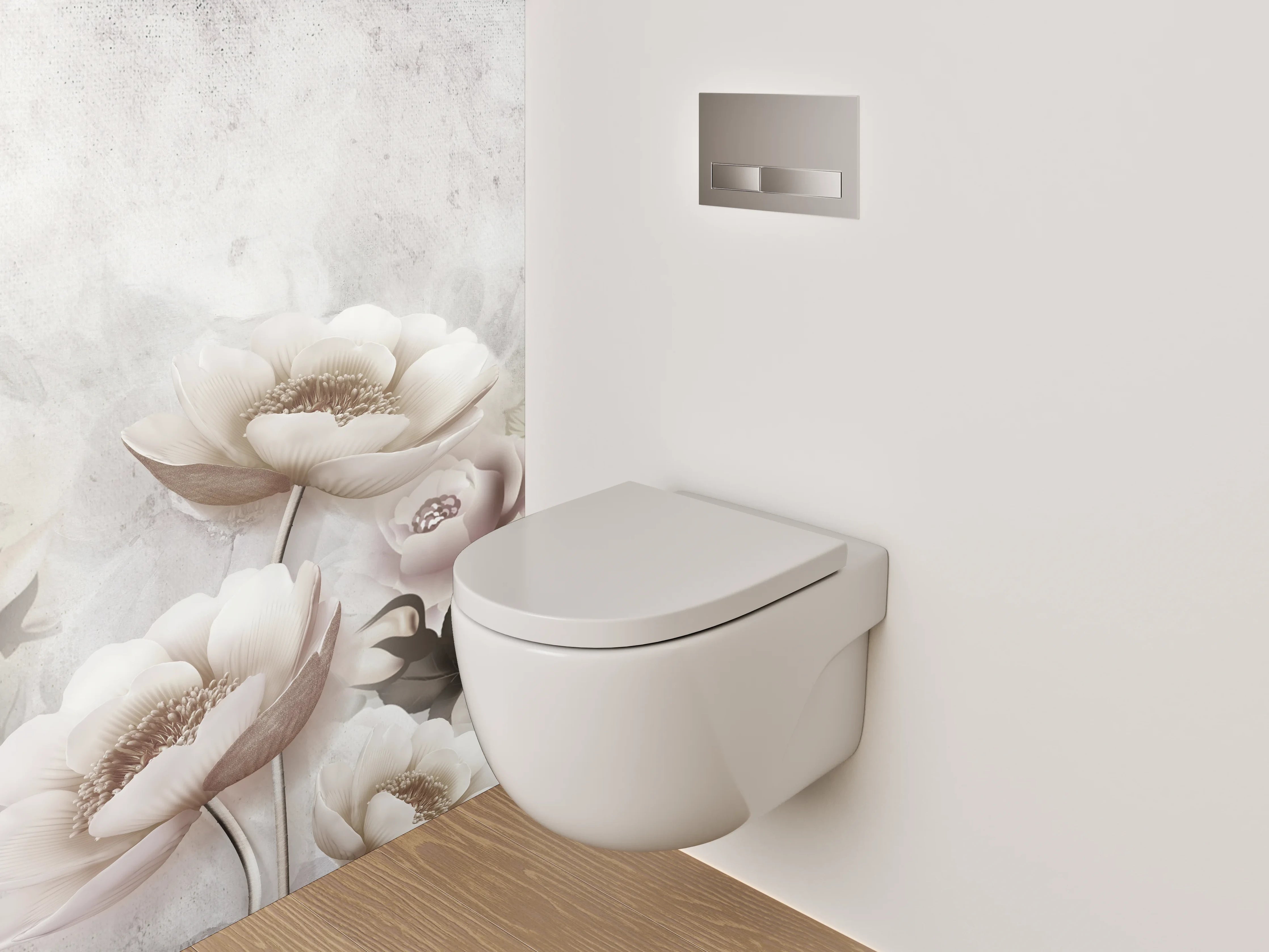 WC-Rückwand - Zarte Blüten in Beige und Weiß