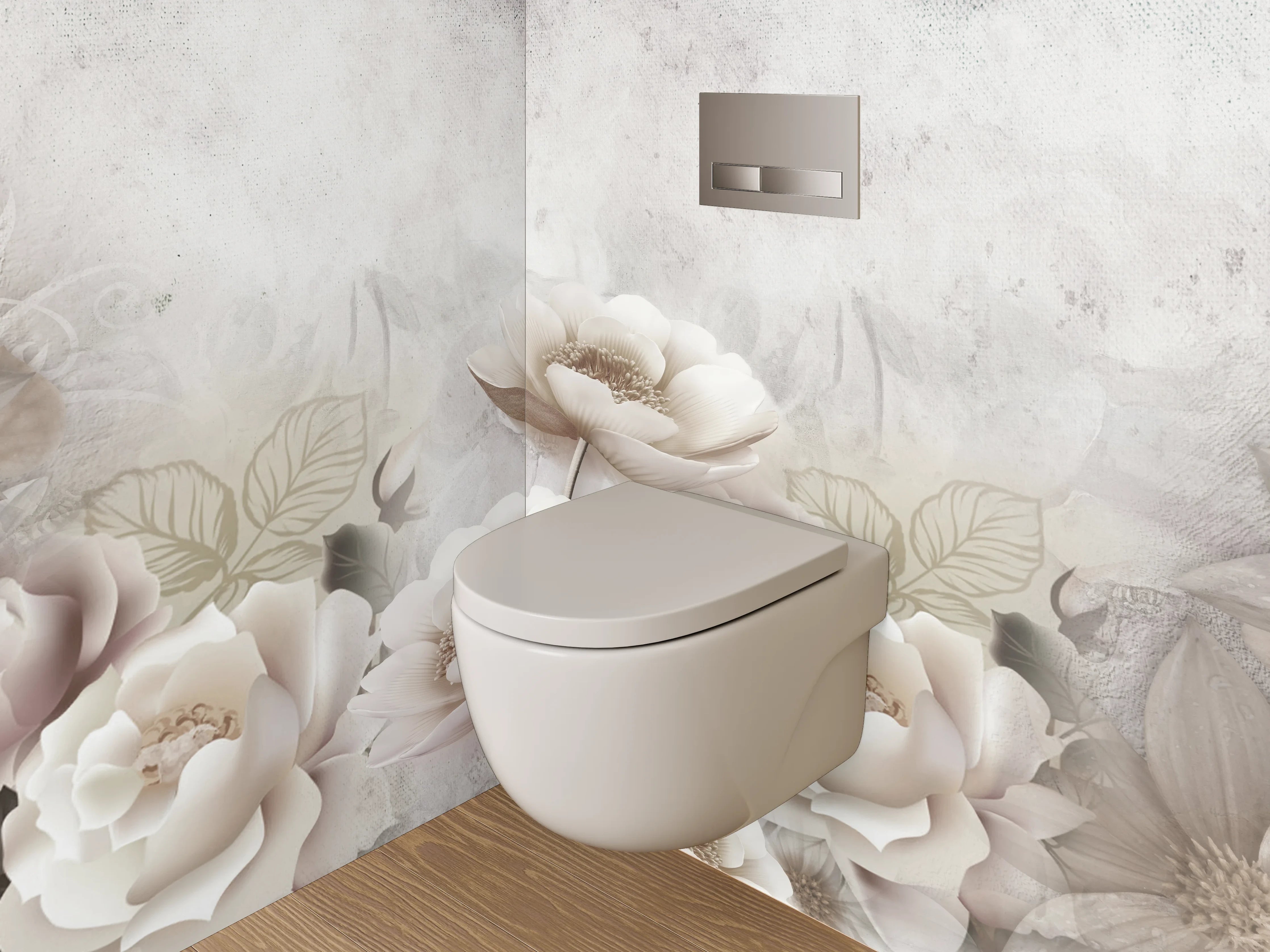 WC-Rückwand - Zarte Blüten in Beige und Weiß