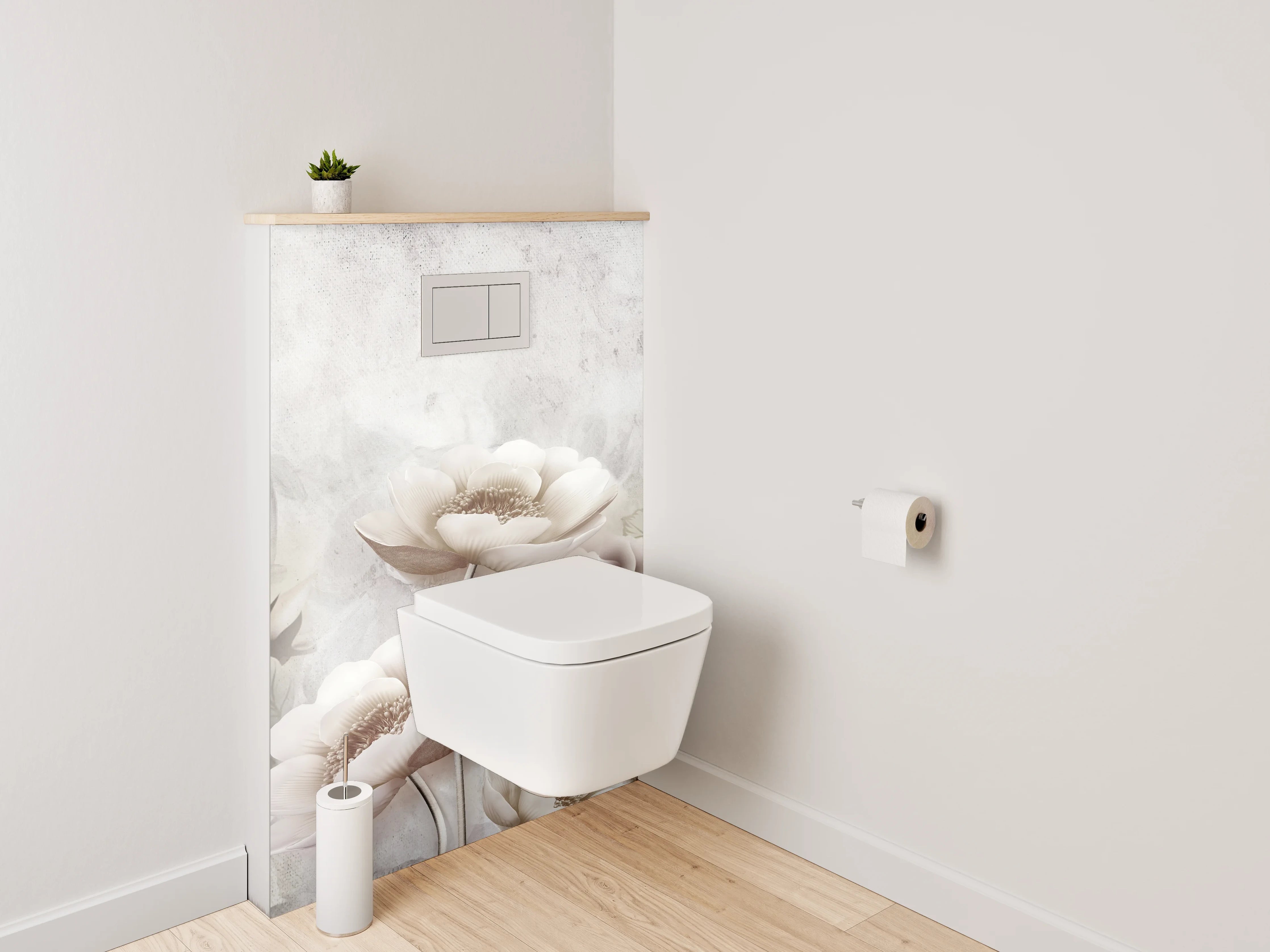 WC-Rückwand - Zarte Blüten in Beige und Weiß