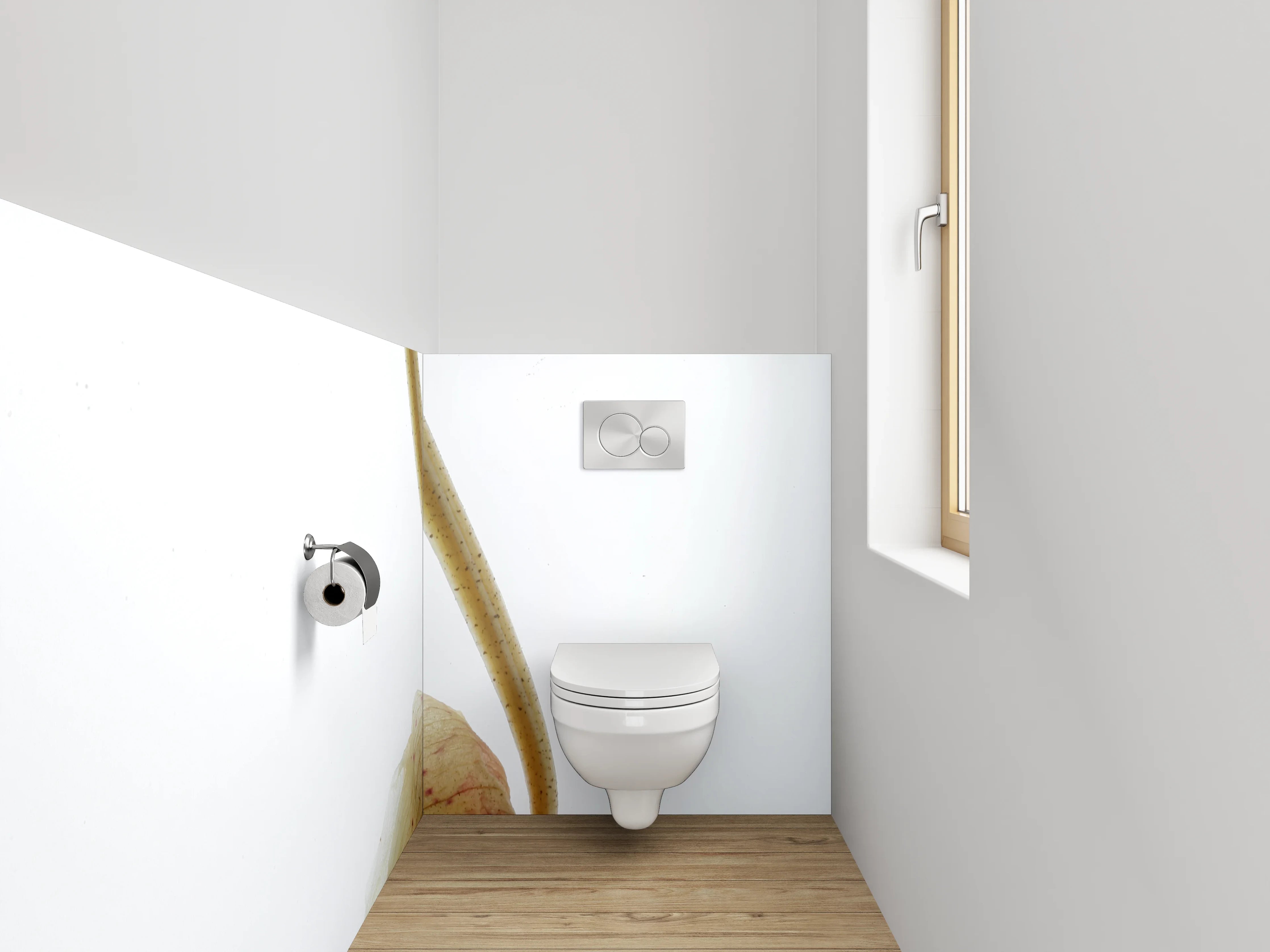 WC-Rückwand - Zarte Blütenkunst auf weißem Grund