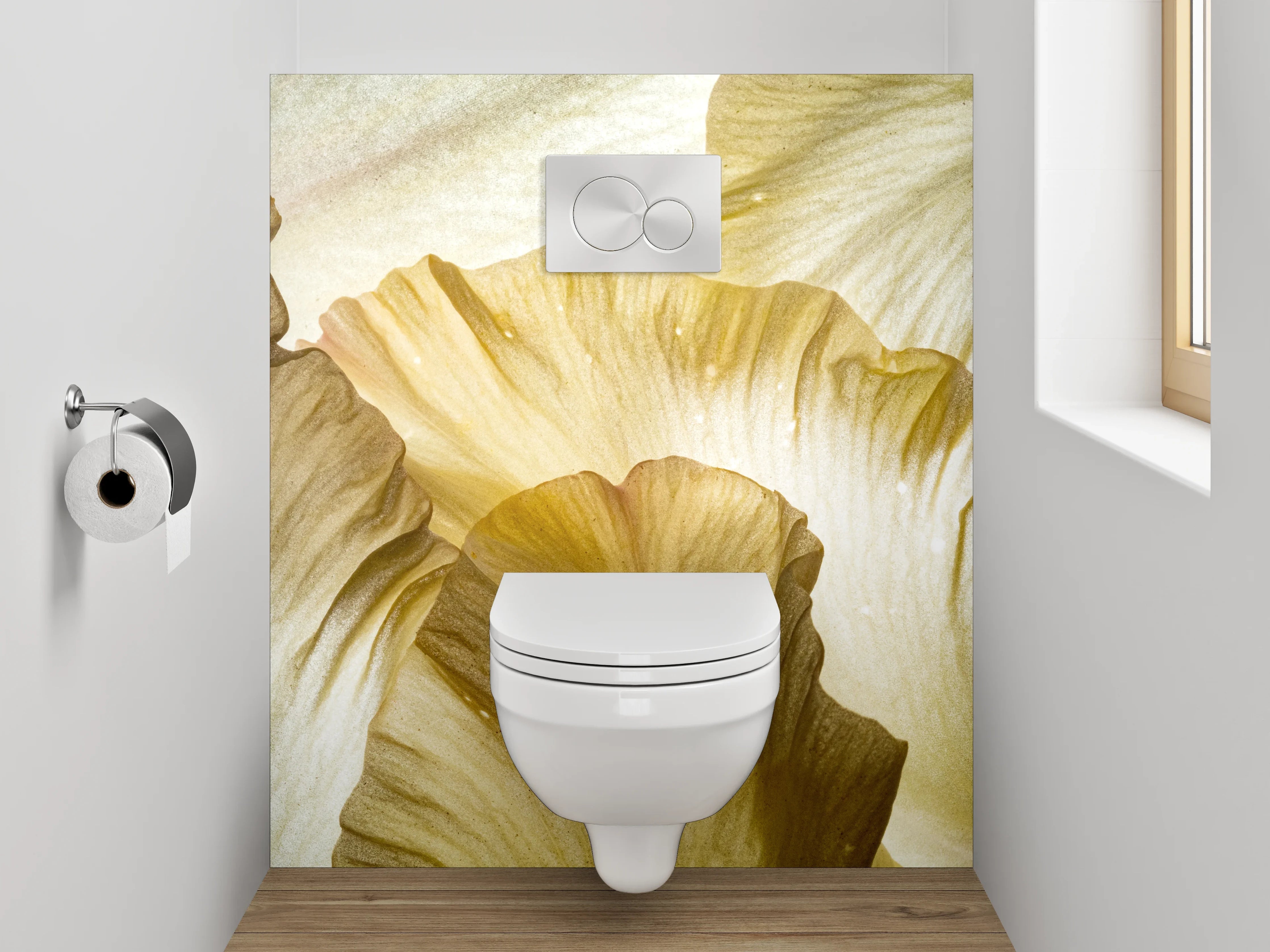 WC-Rückwand - Zarte Blütenstruktur Beige Creme