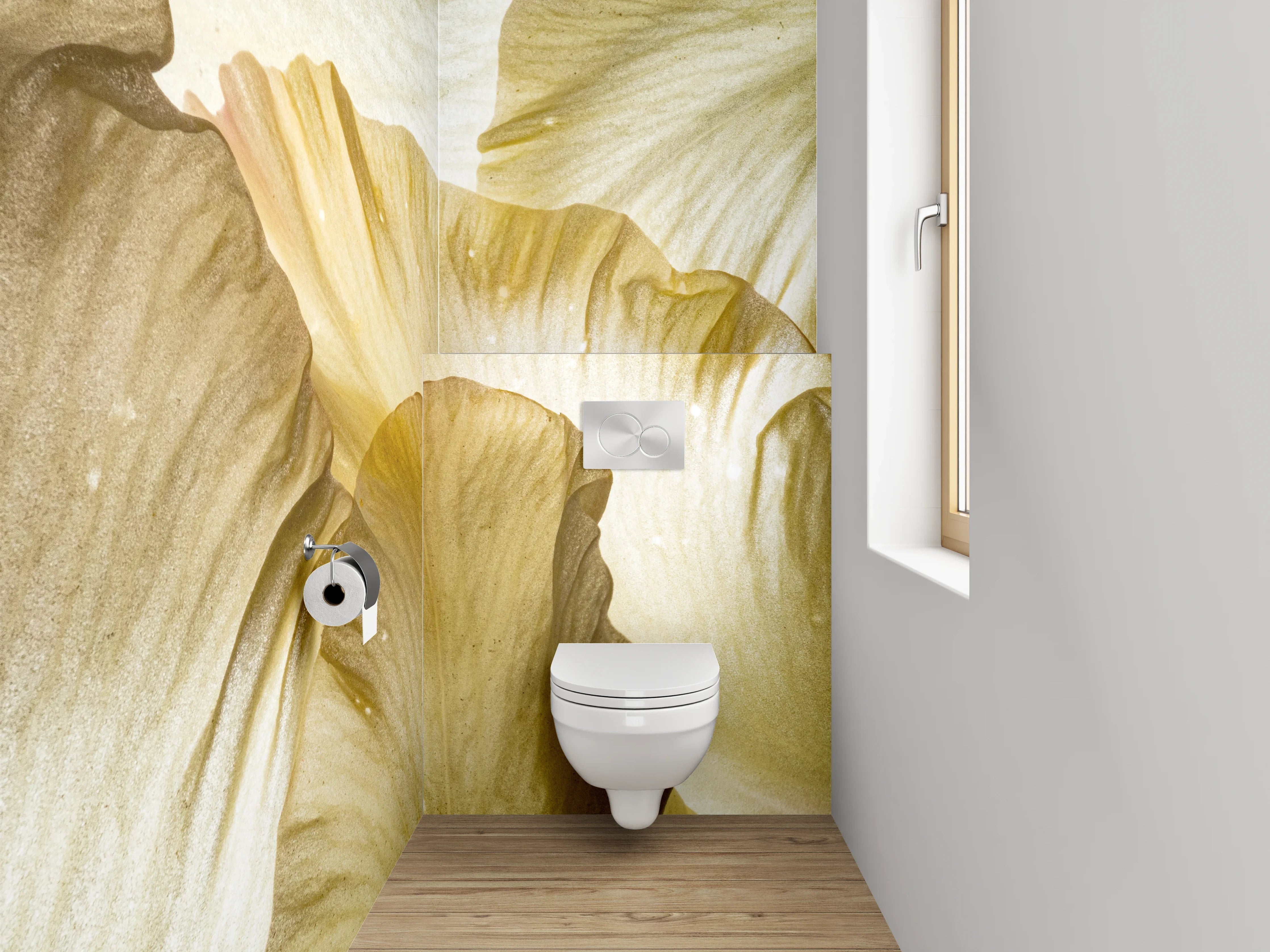 WC-Rückwand - Zarte Blütenstruktur Beige Creme