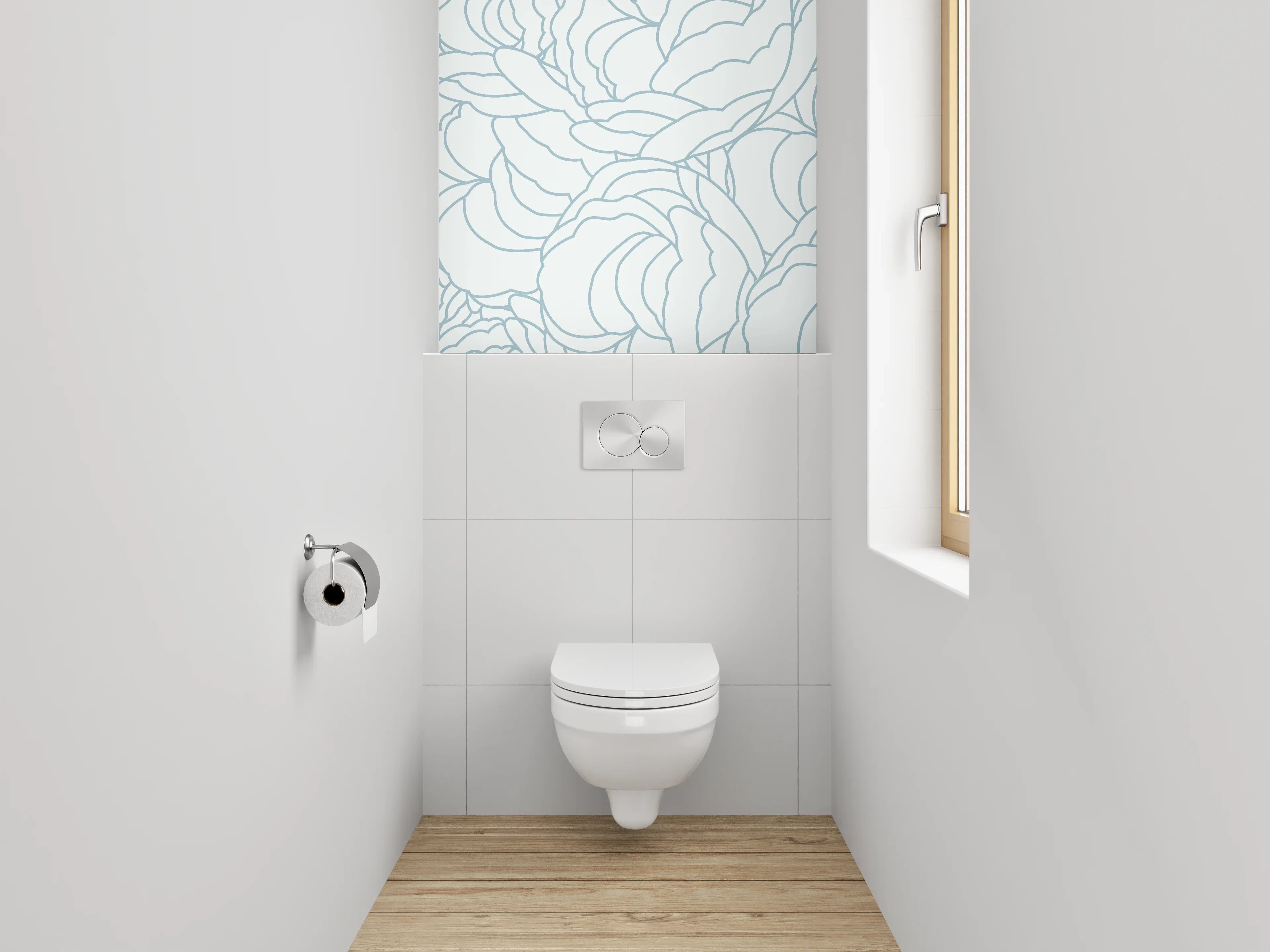 WC-Rückwand - Zarte Blumen-Lineart auf Weiß