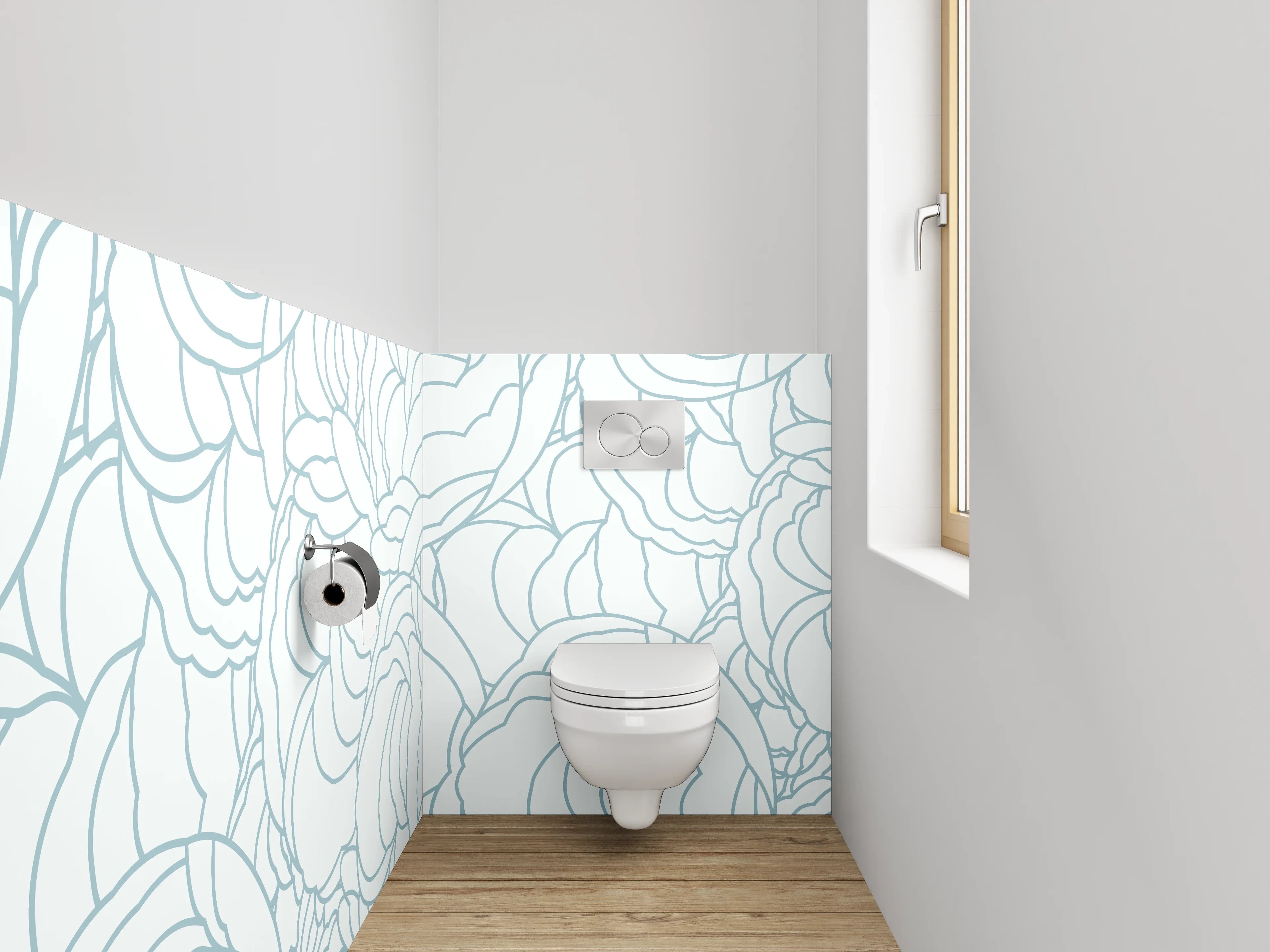 WC-Rückwand - Zarte Blumen-Lineart auf Weiß