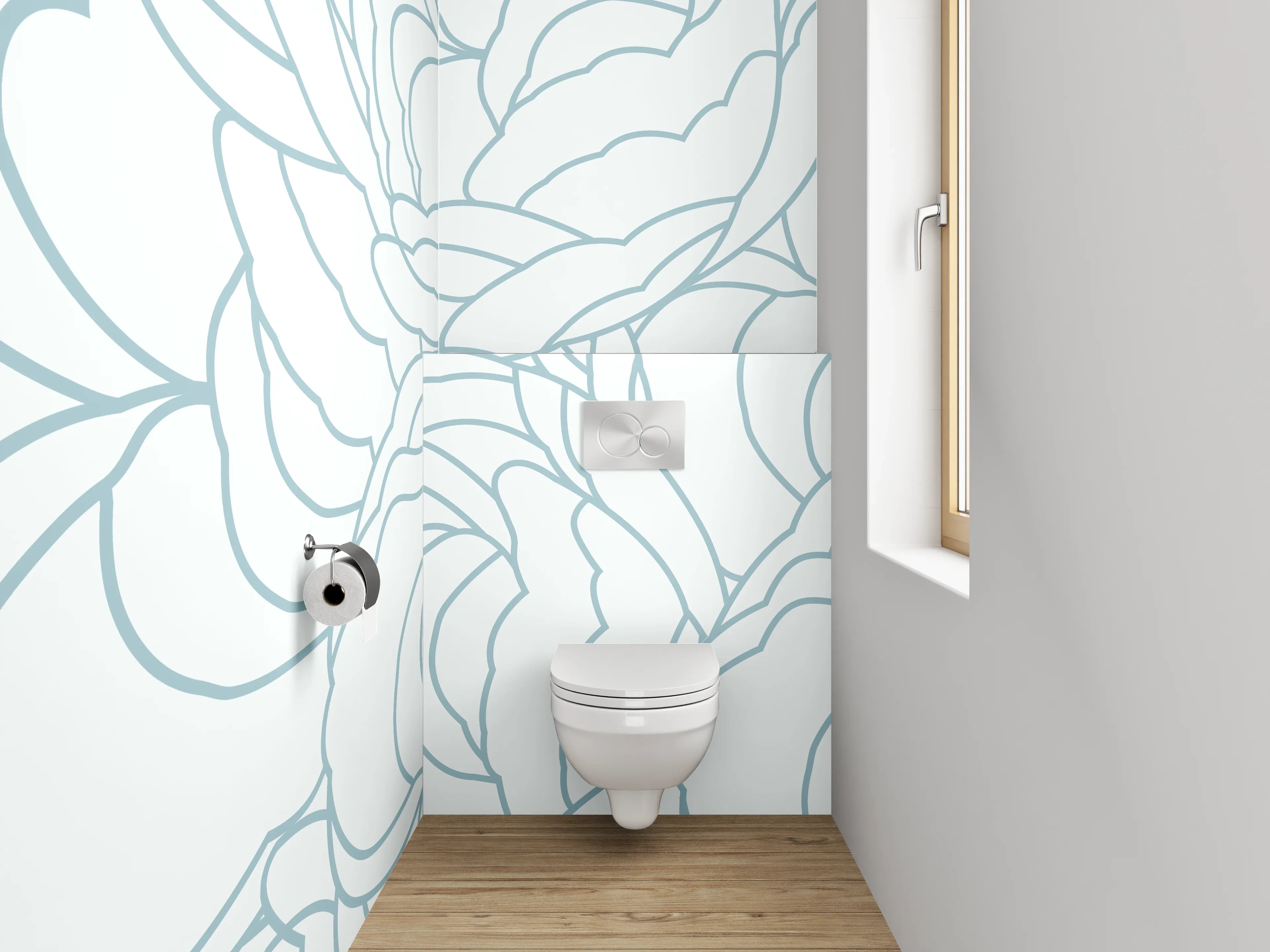 WC-Rückwand - Zarte Blumen-Lineart auf Weiß