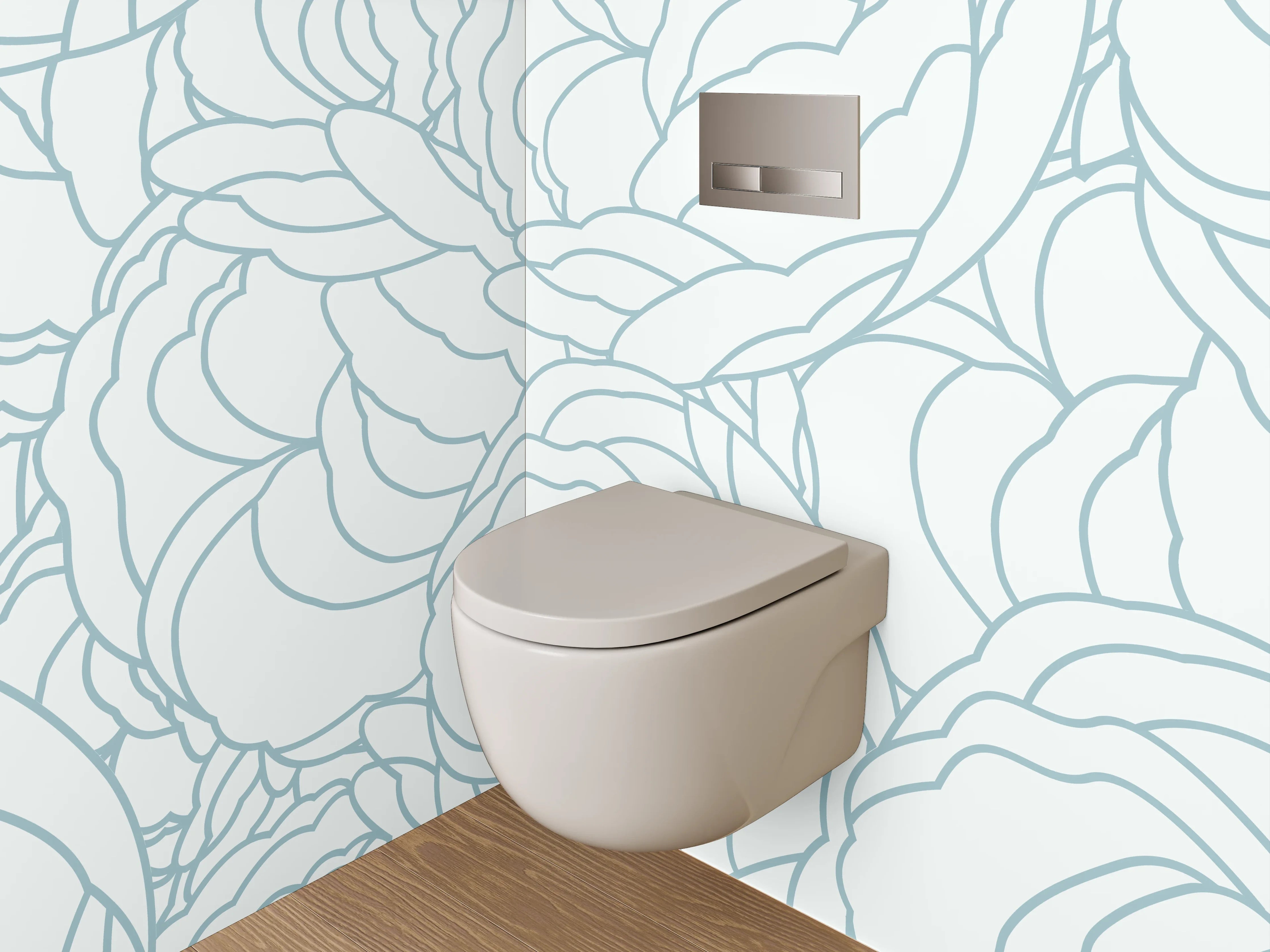 WC-Rückwand - Zarte Blumen-Lineart auf Weiß