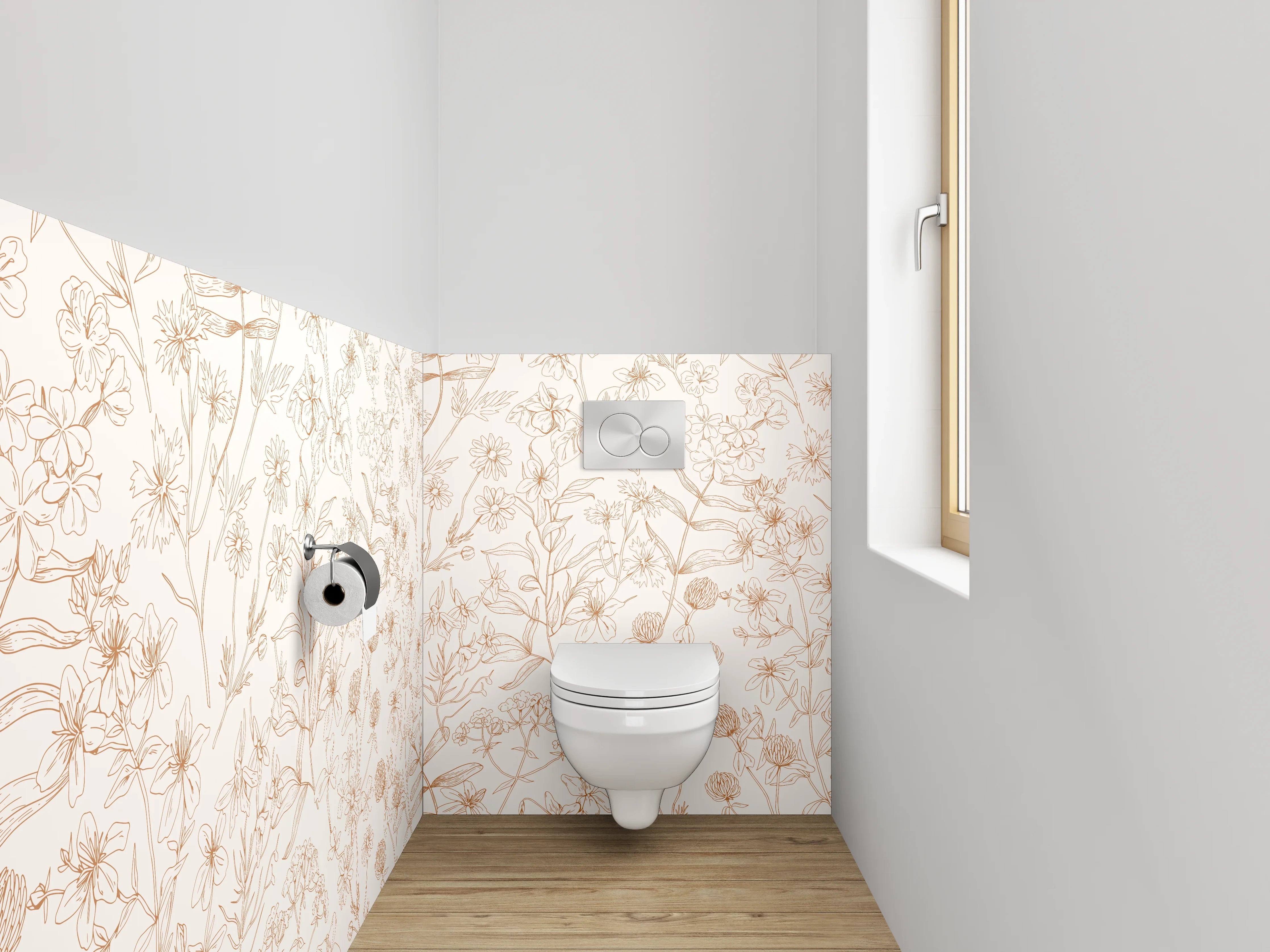 WC-Rückwand - Zarte Blumen Lineart in Beige