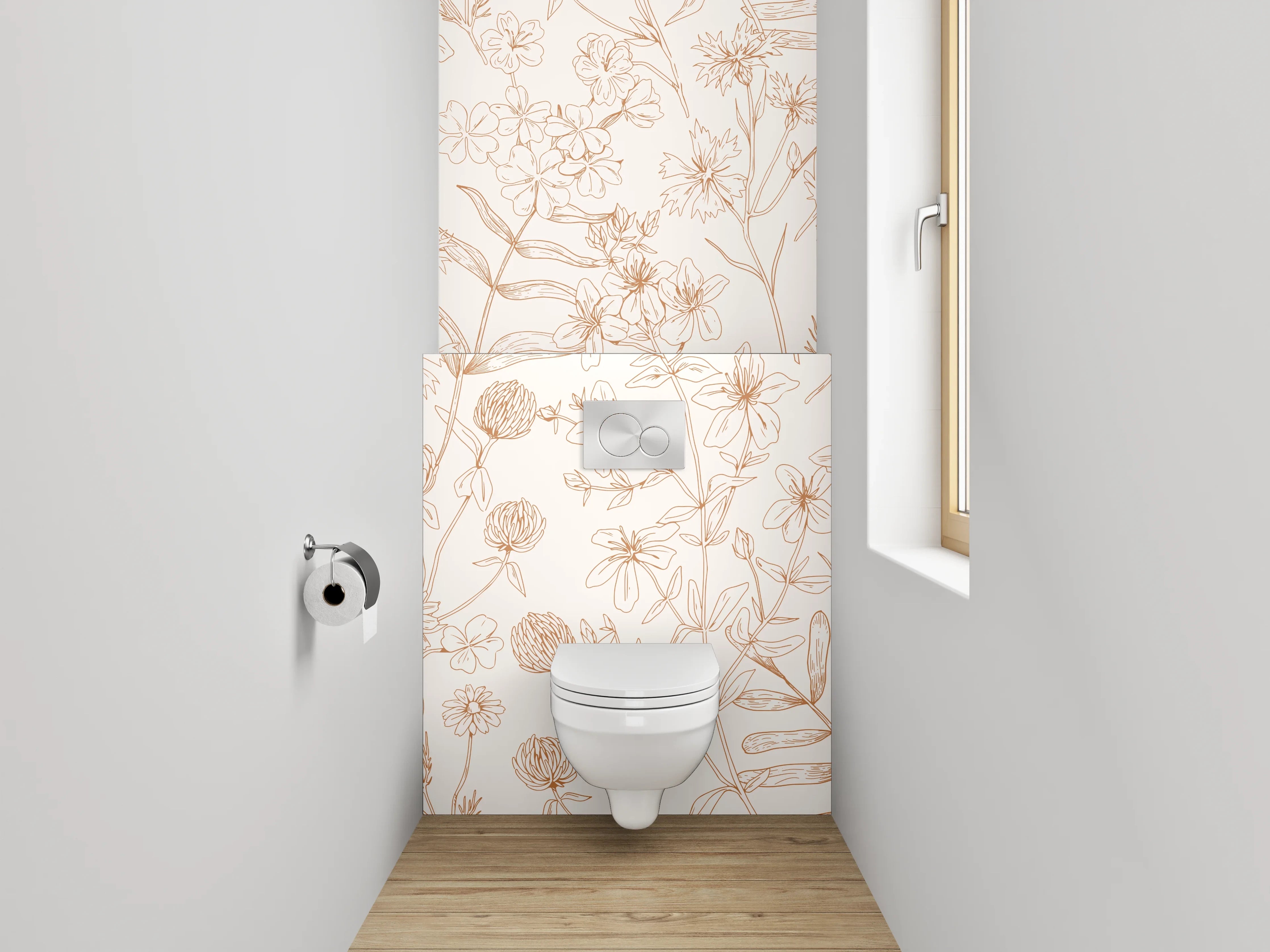 WC-Rückwand - Zarte Blumen Lineart in Beige