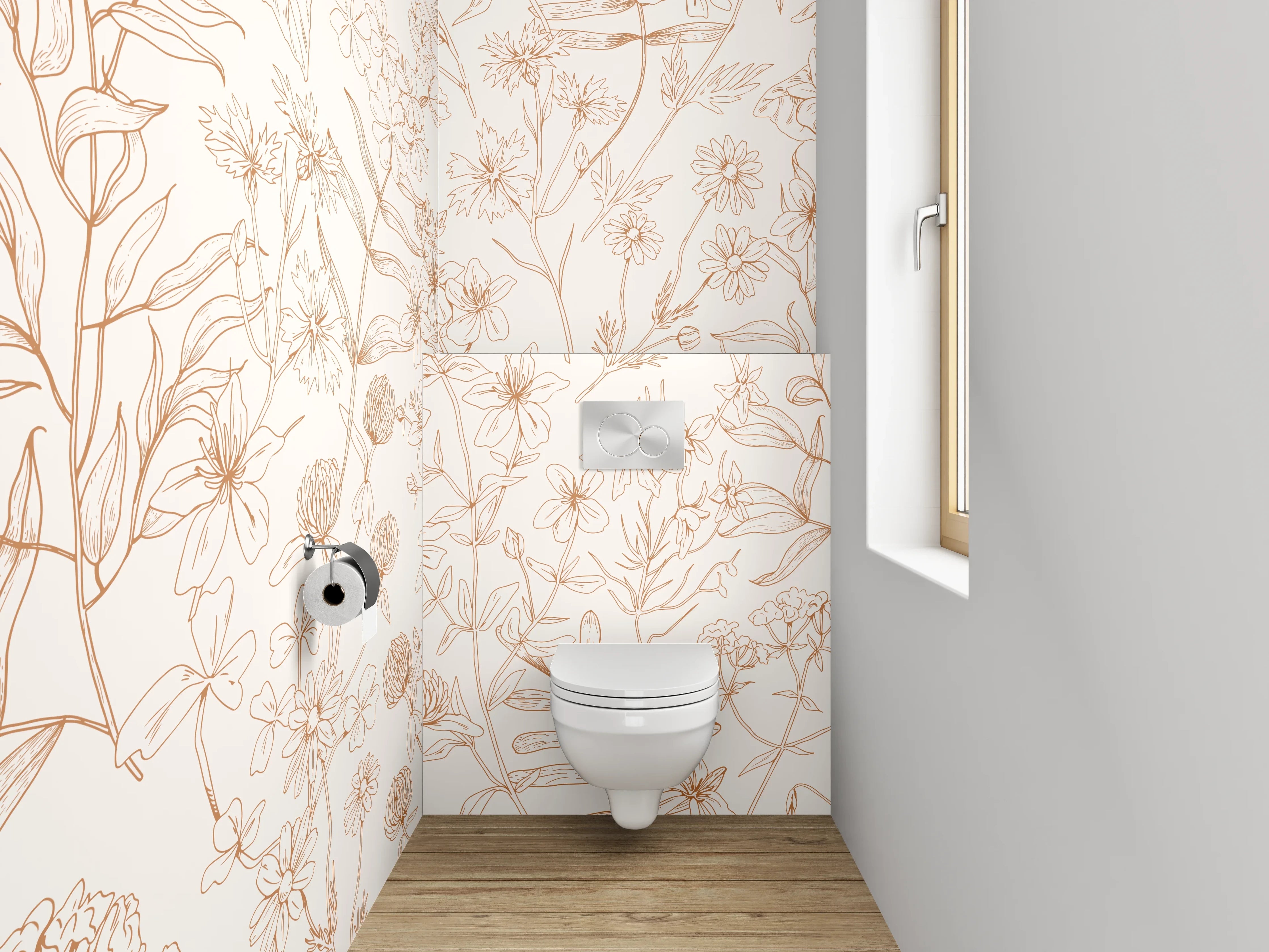 WC-Rückwand - Zarte Blumen Lineart in Beige