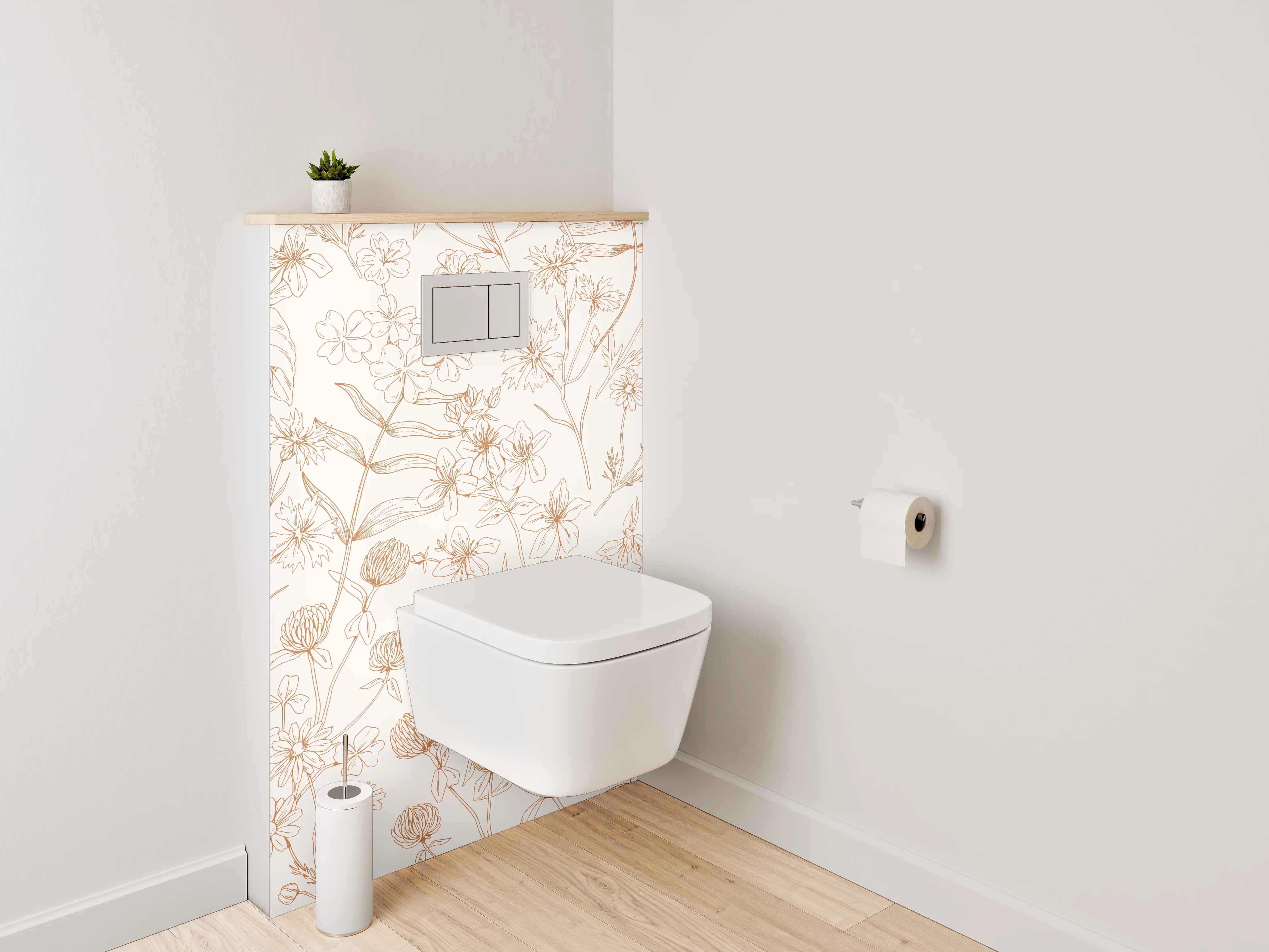 WC-Rückwand - Zarte Blumen Lineart in Beige