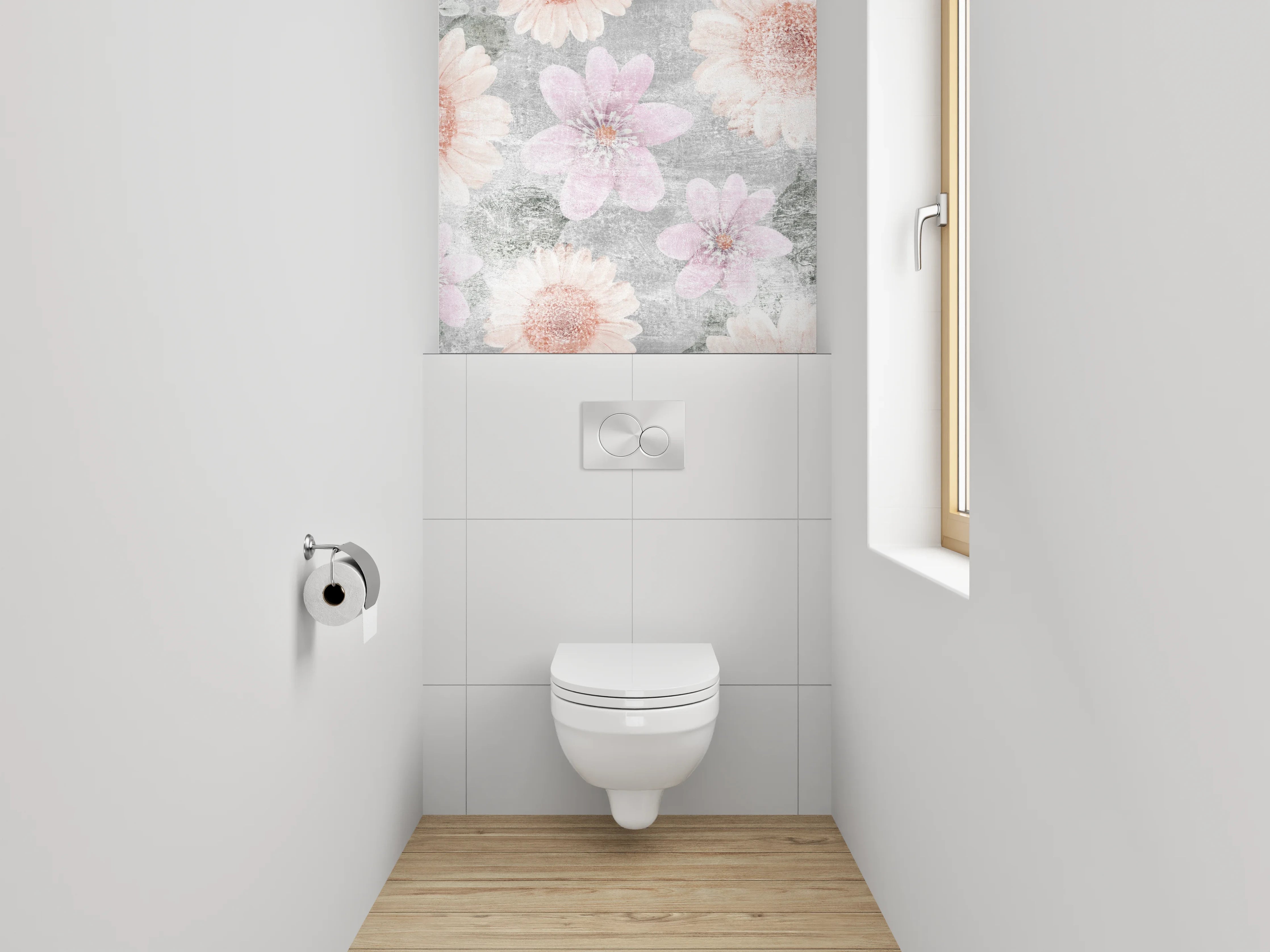 WC-Rückwand - Zarte Blumen auf Vintage-Hintergrund