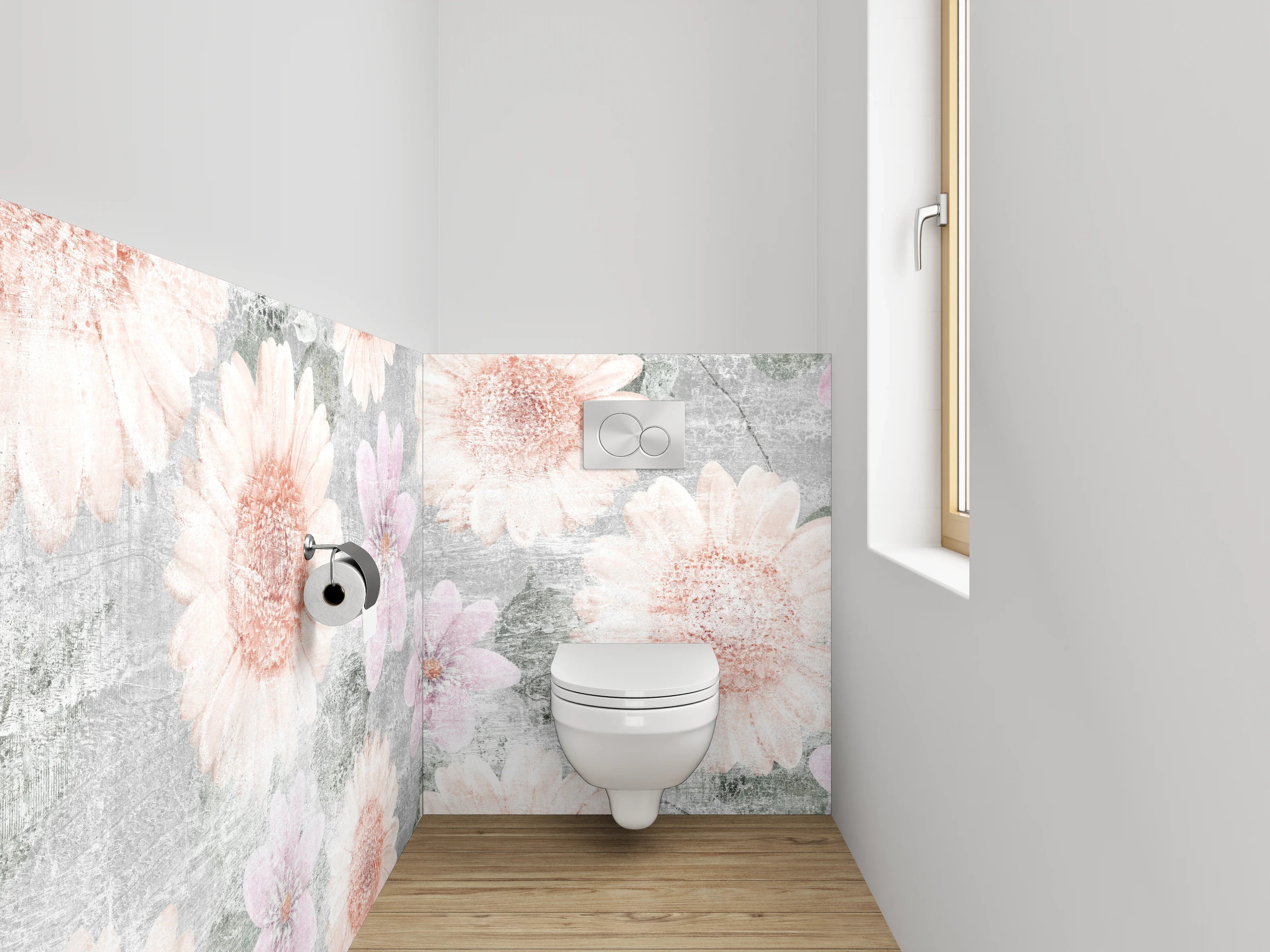 WC-Rückwand - Zarte Blumen auf Vintage-Hintergrund