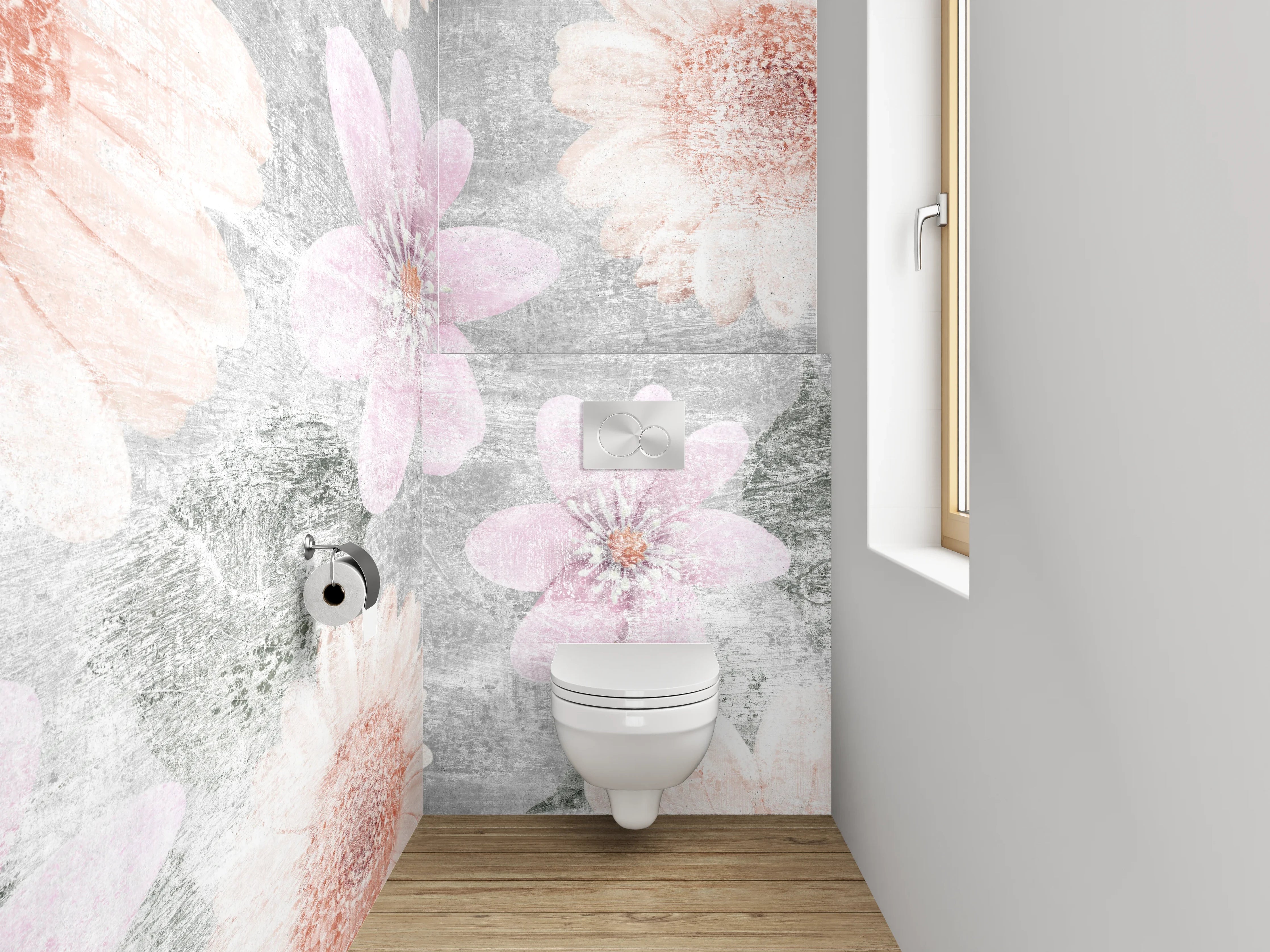 WC-Rückwand - Zarte Blumen auf Vintage-Hintergrund