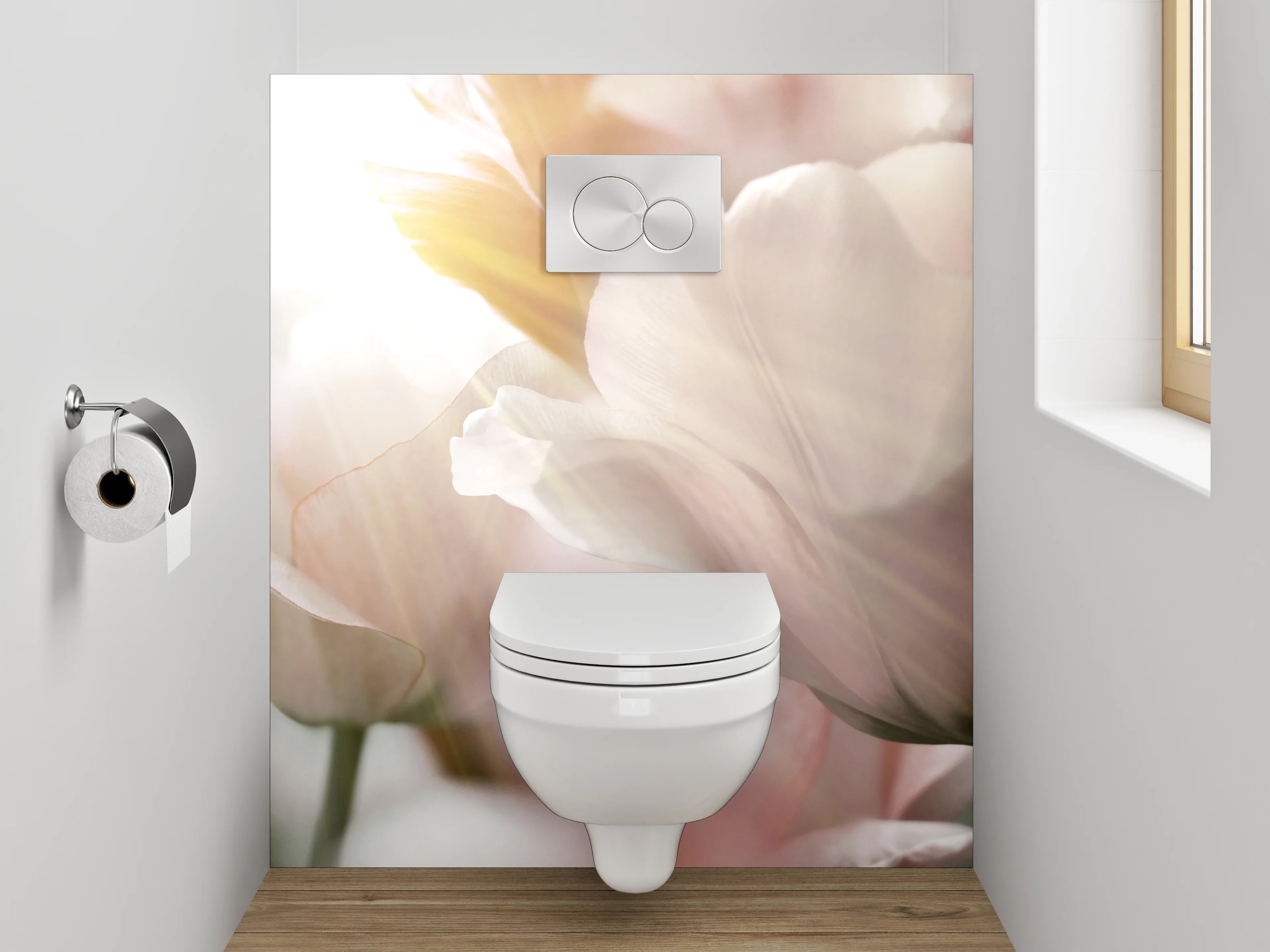 WC-Rückwand - Zarte Blumen in sanftem Licht
