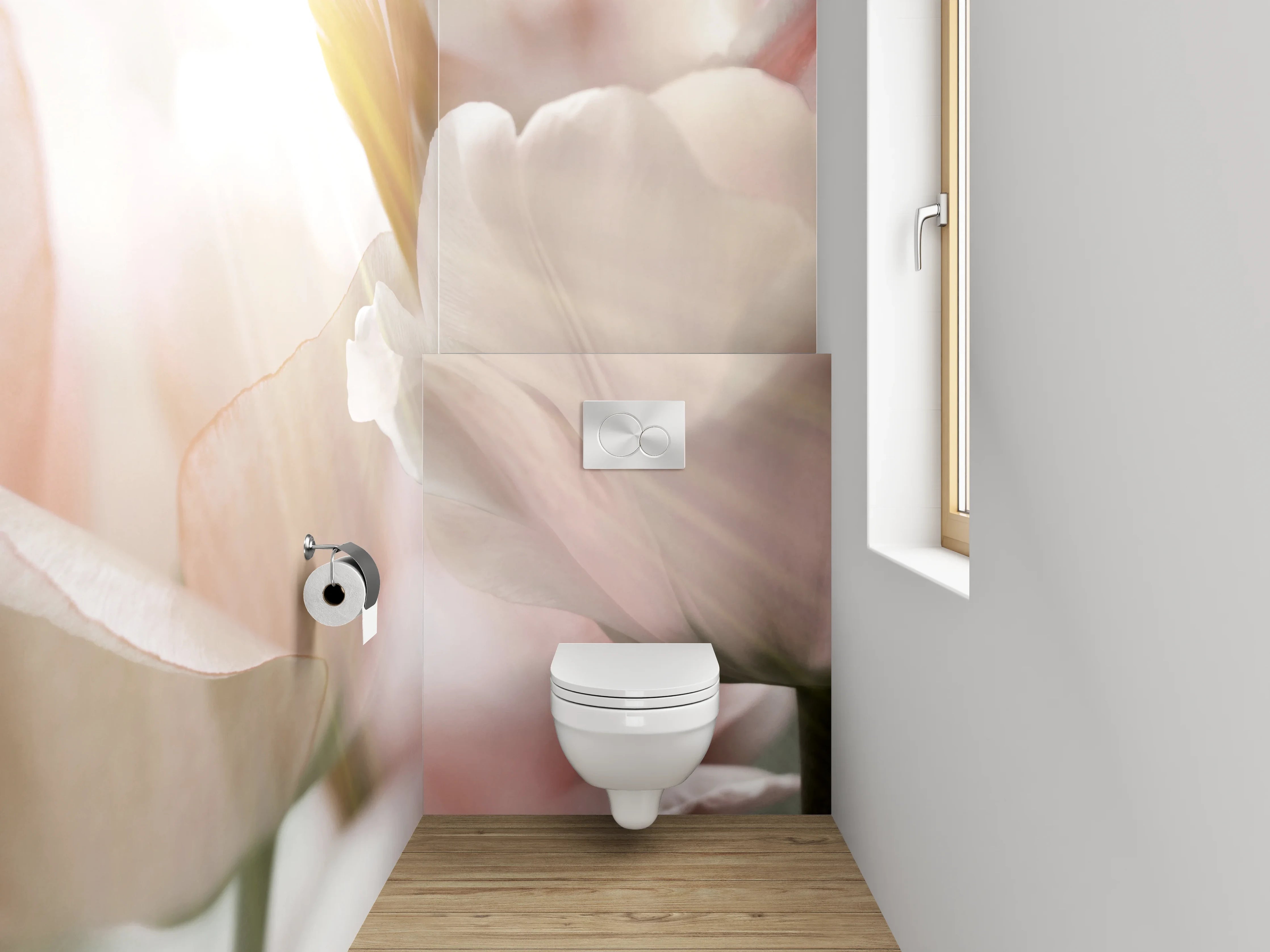 WC-Rückwand - Zarte Blumen in sanftem Licht