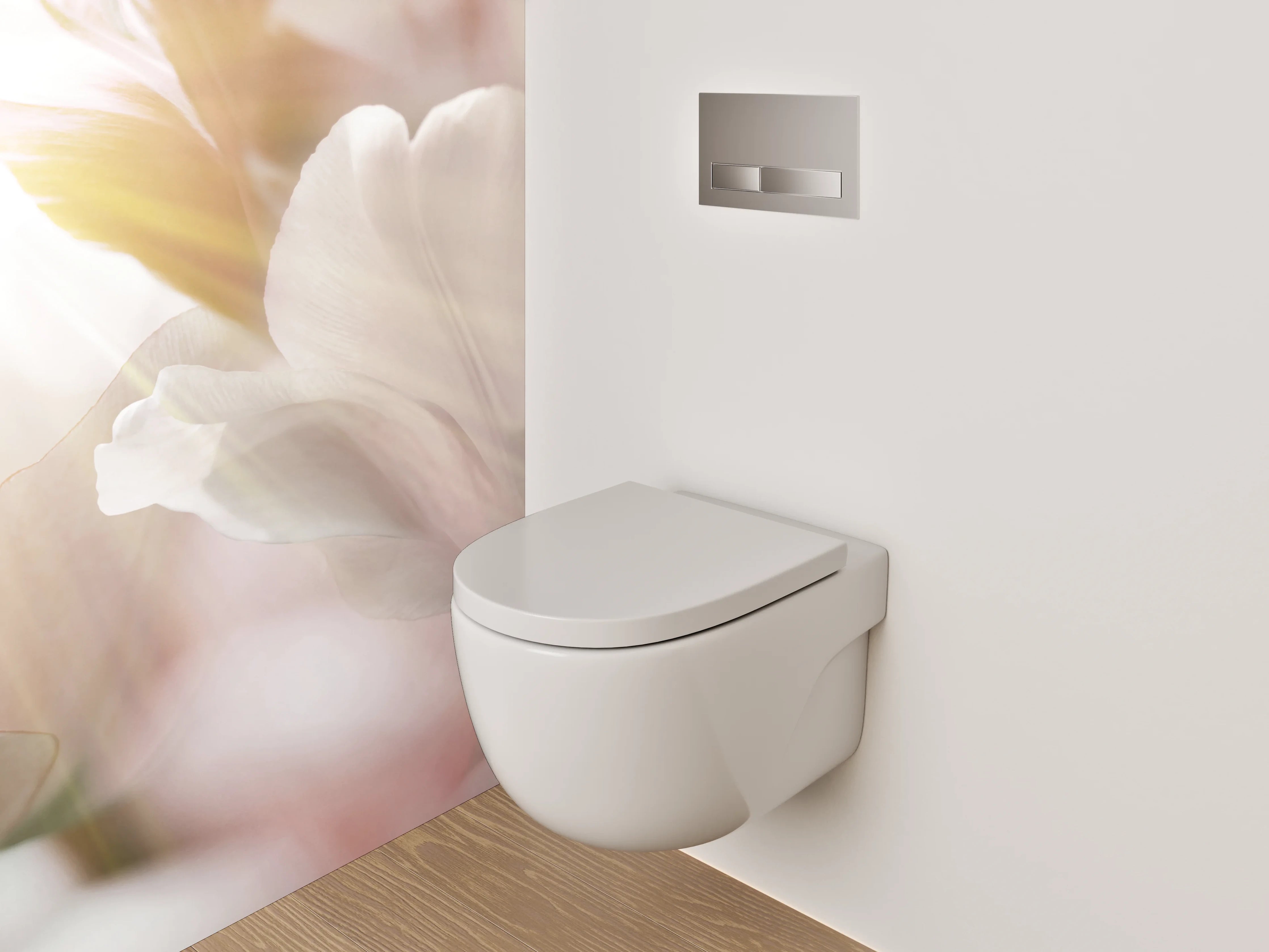 WC-Rückwand - Zarte Blumen in sanftem Licht