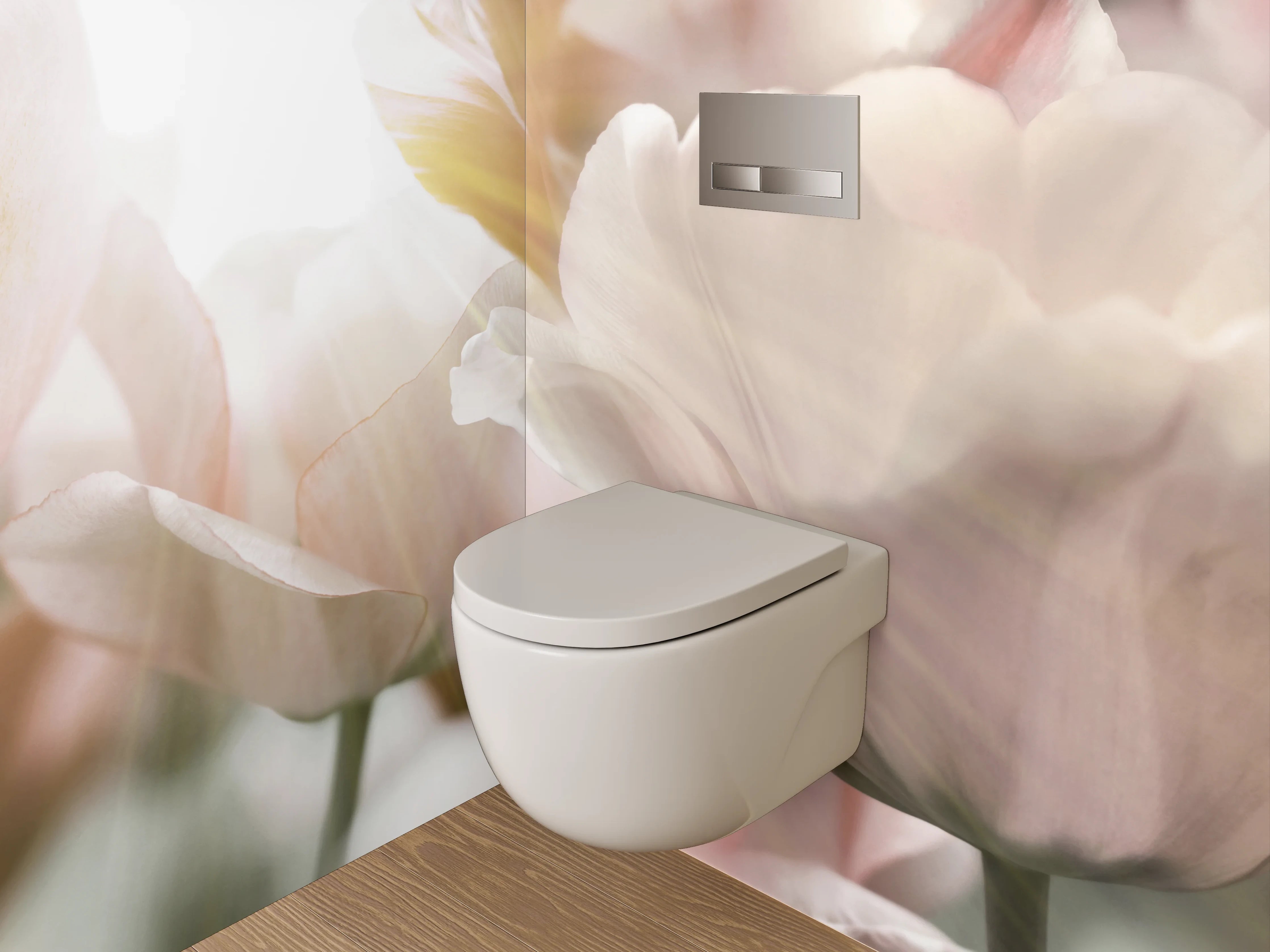 WC-Rückwand - Zarte Blumen in sanftem Licht