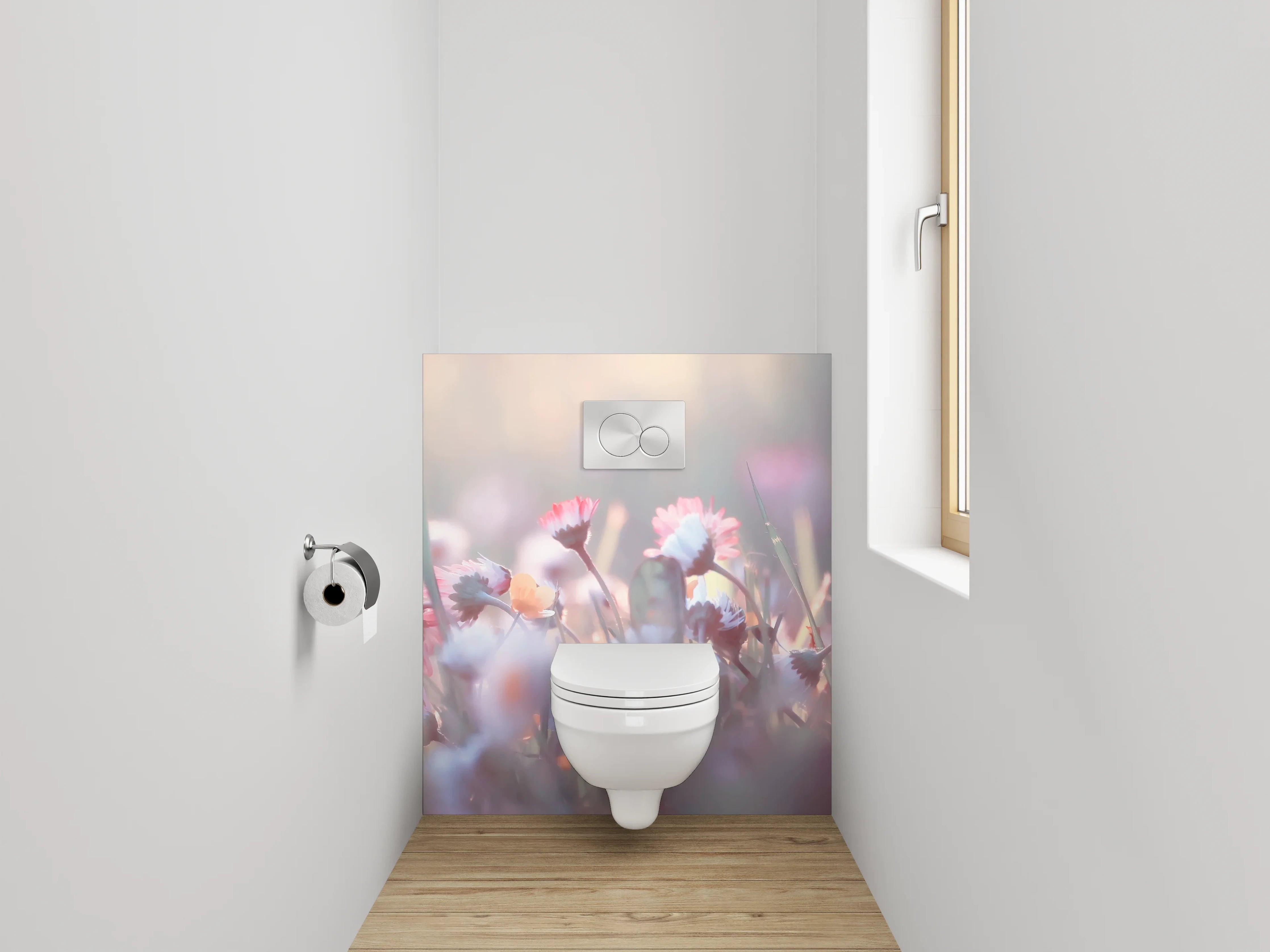 WC-Rückwand - Zarte Blumenwiese im Morgenlicht