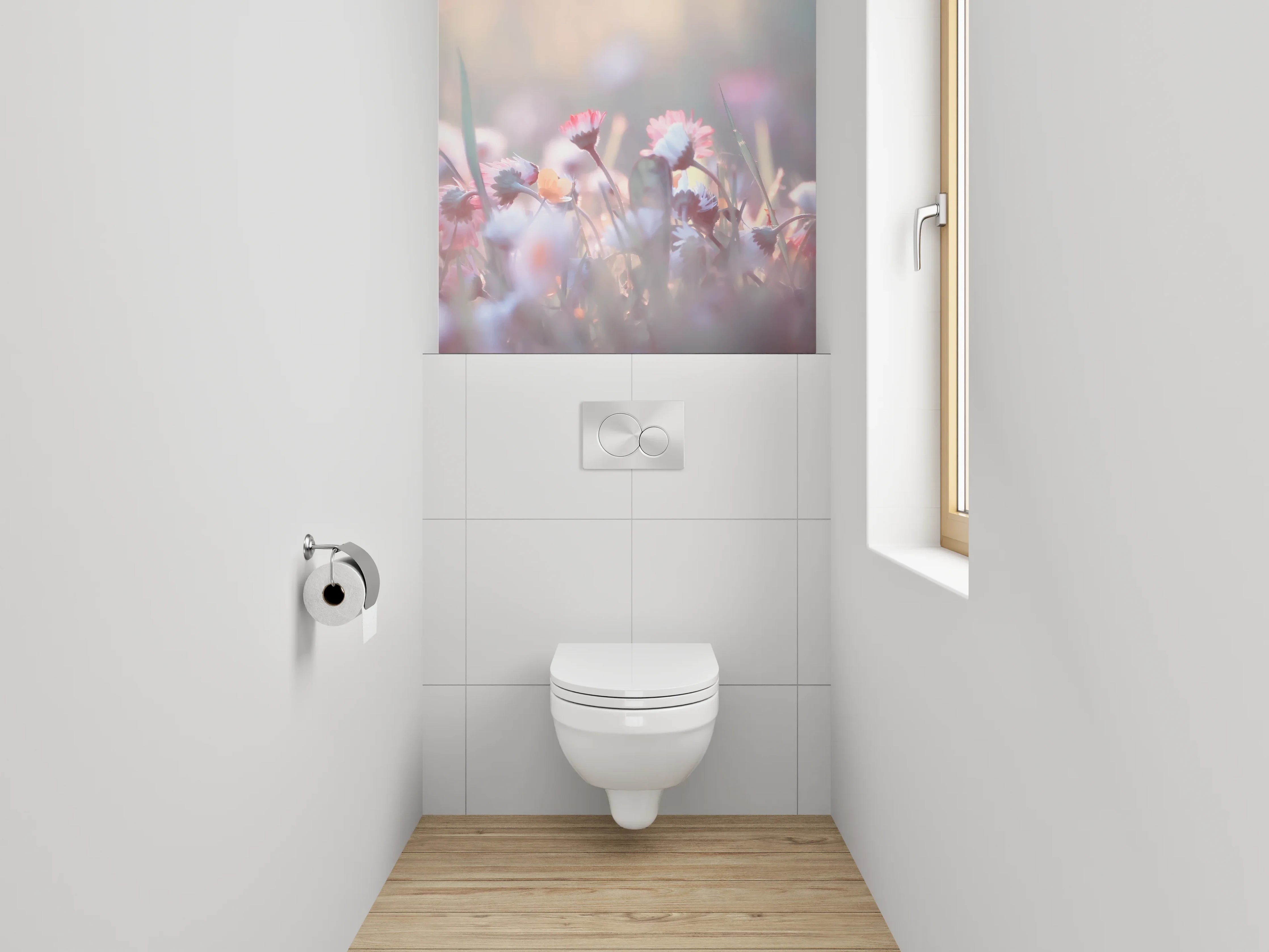 WC-Rückwand - Zarte Blumenwiese im Morgenlicht