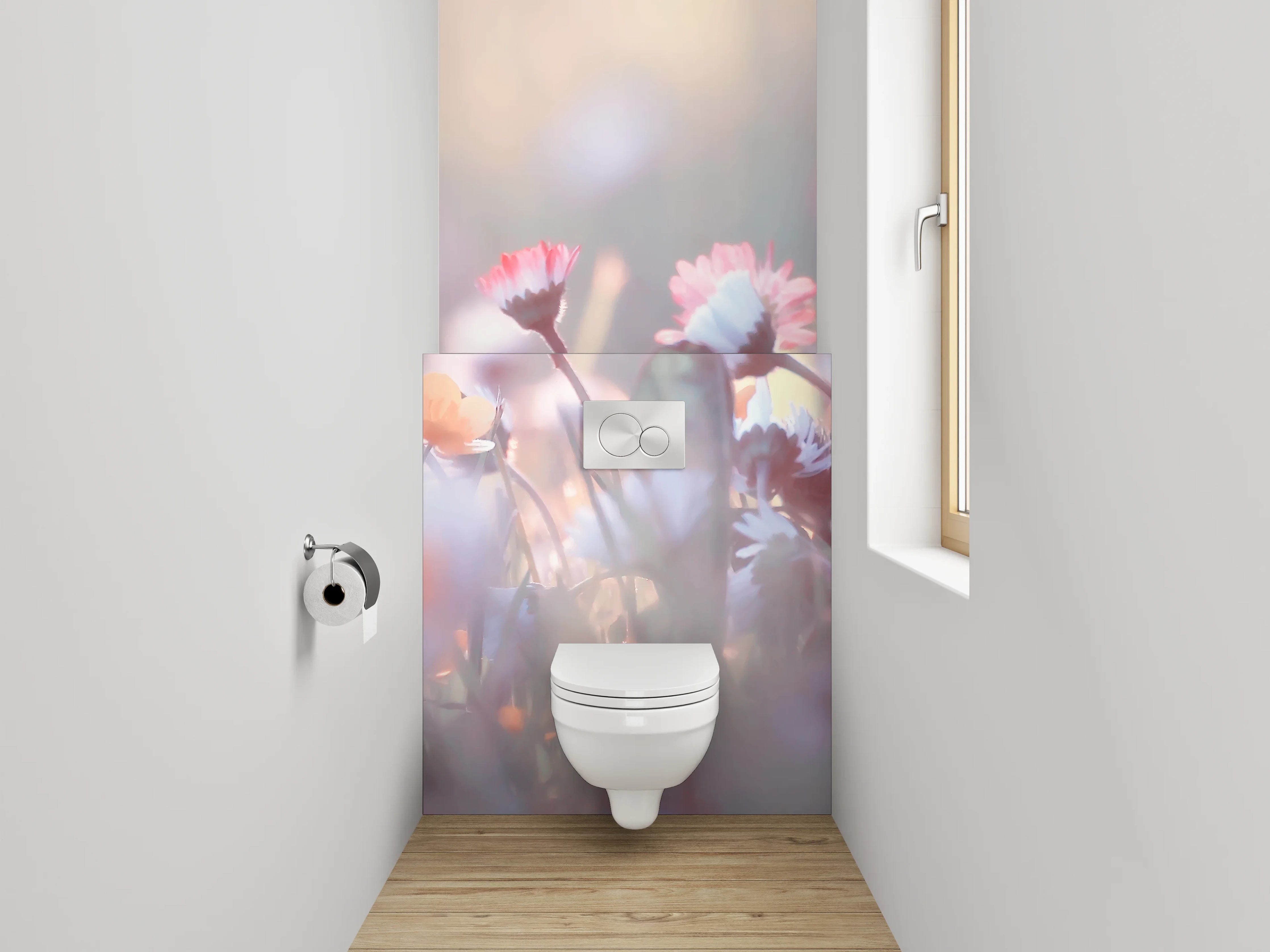 WC-Rückwand - Zarte Blumenwiese im Morgenlicht