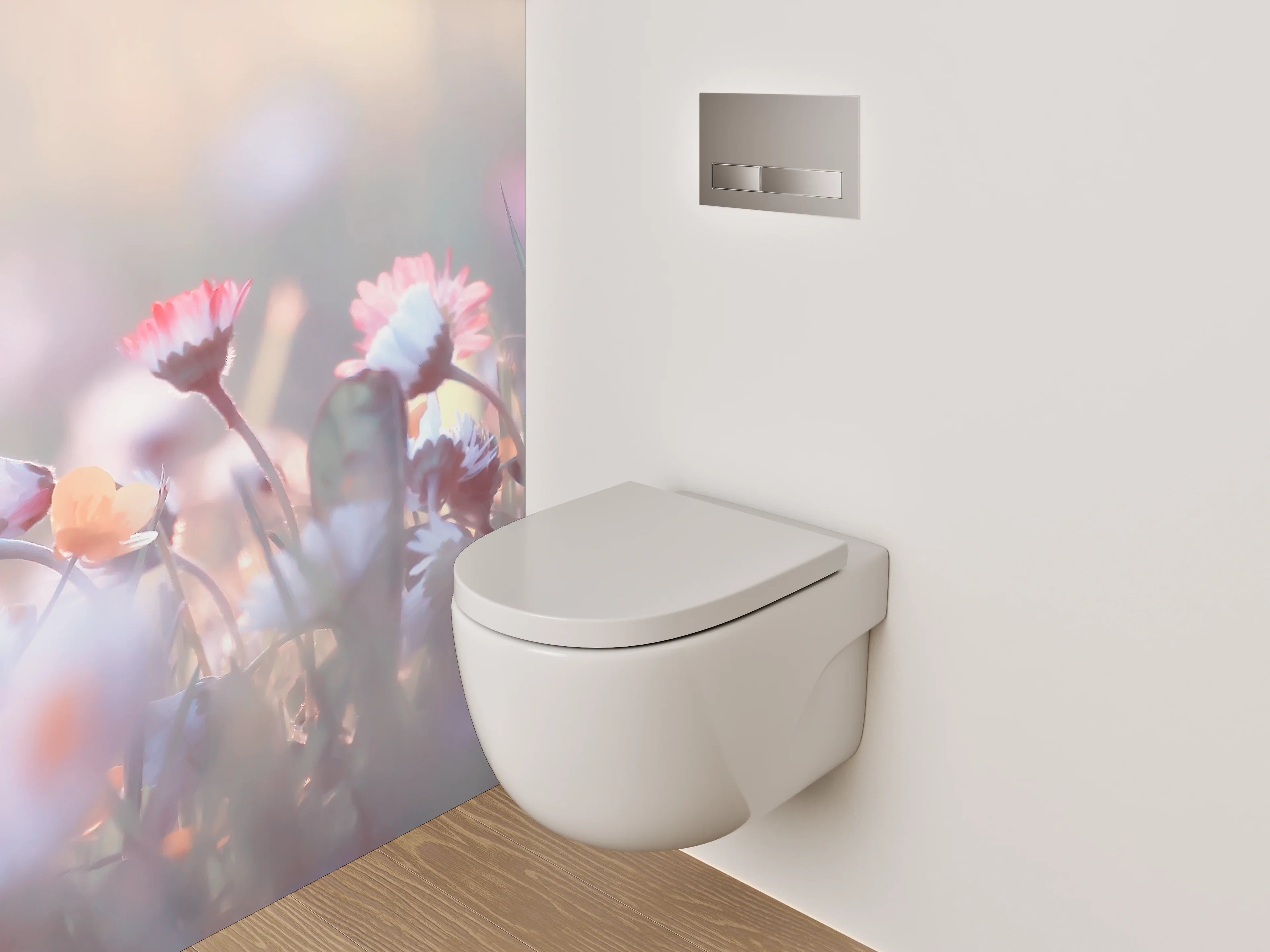 WC-Rückwand - Zarte Blumenwiese im Morgenlicht