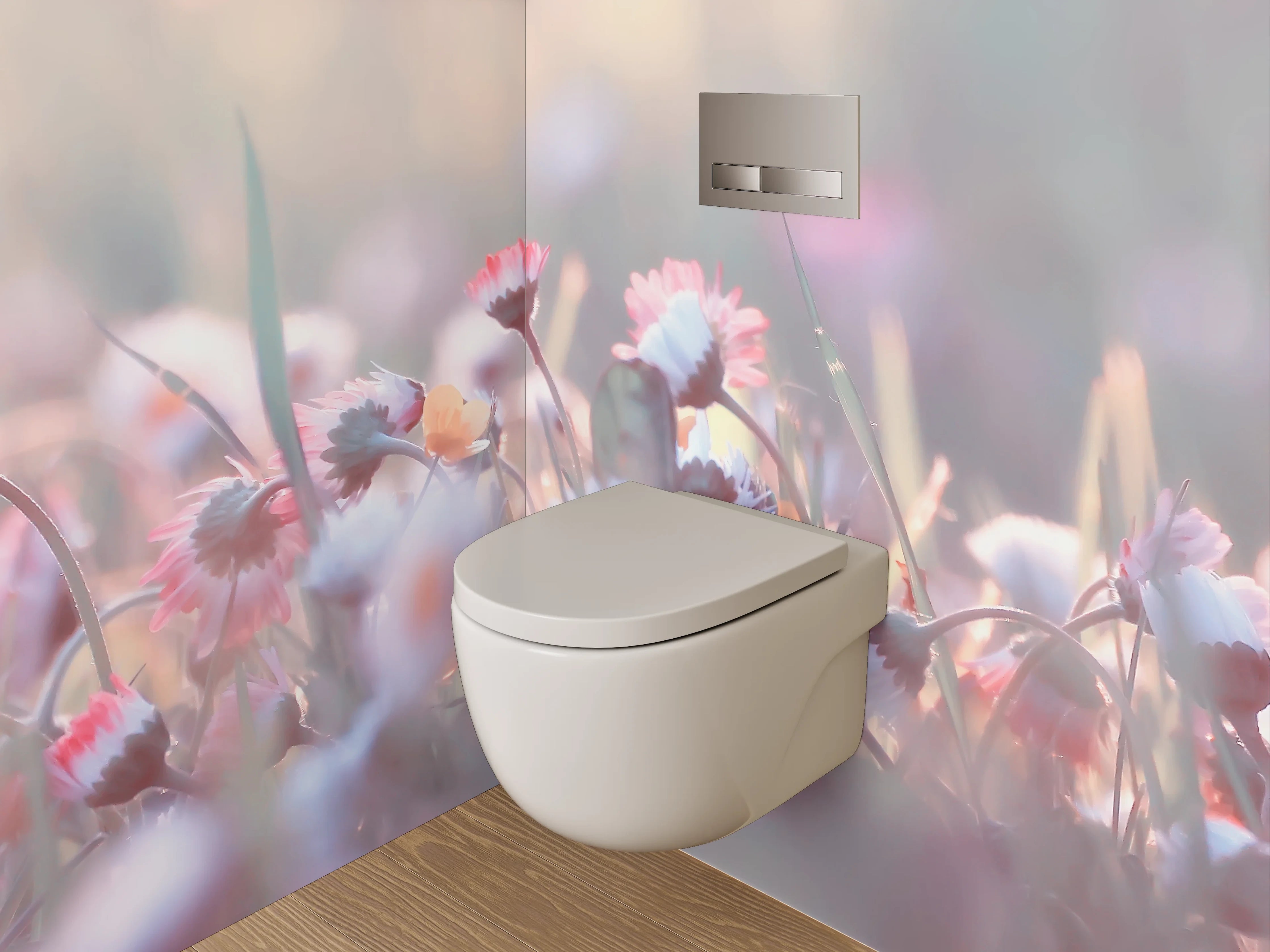 WC-Rückwand - Zarte Blumenwiese im Morgenlicht