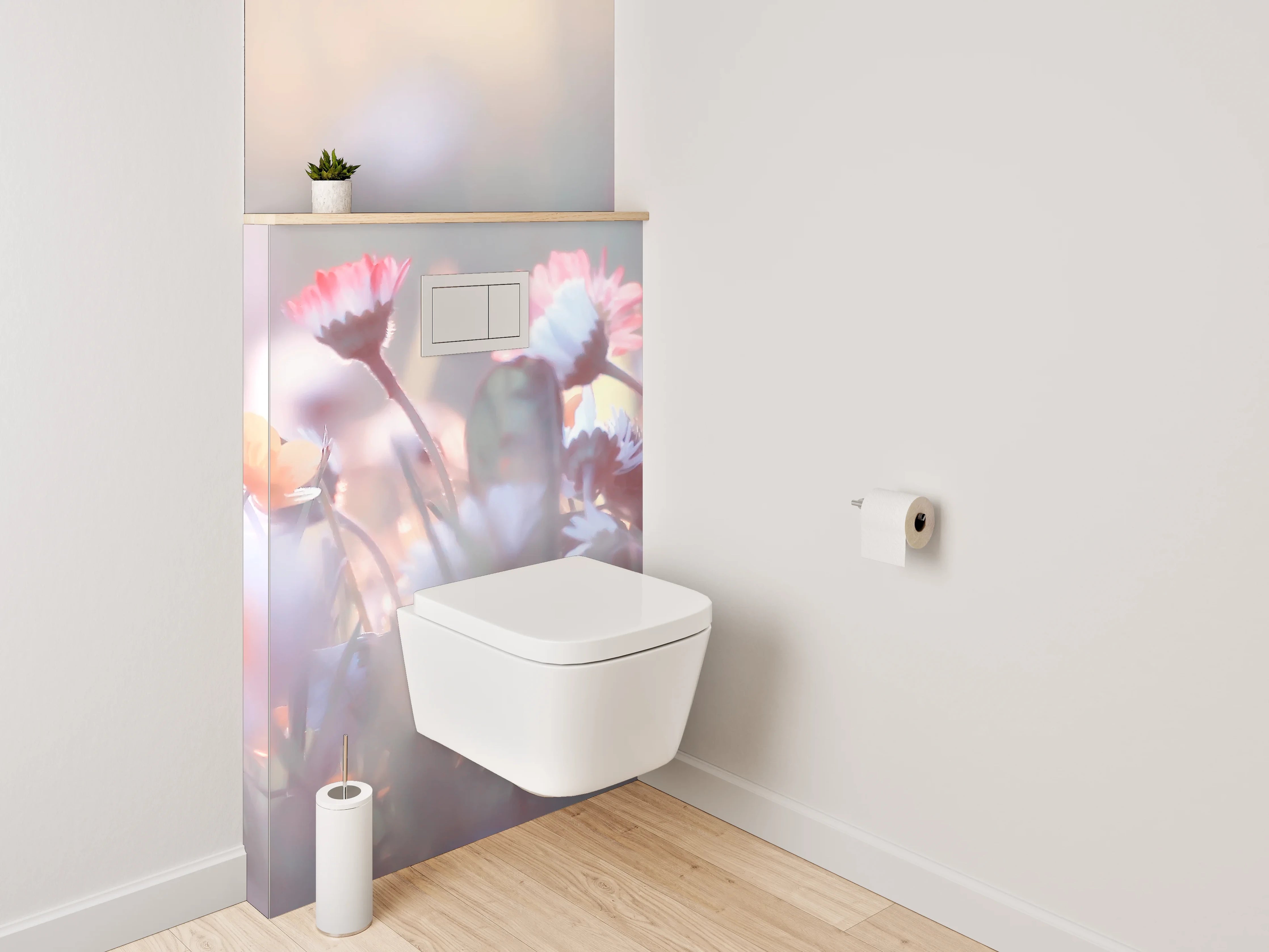WC-Rückwand - Zarte Blumenwiese im Morgenlicht