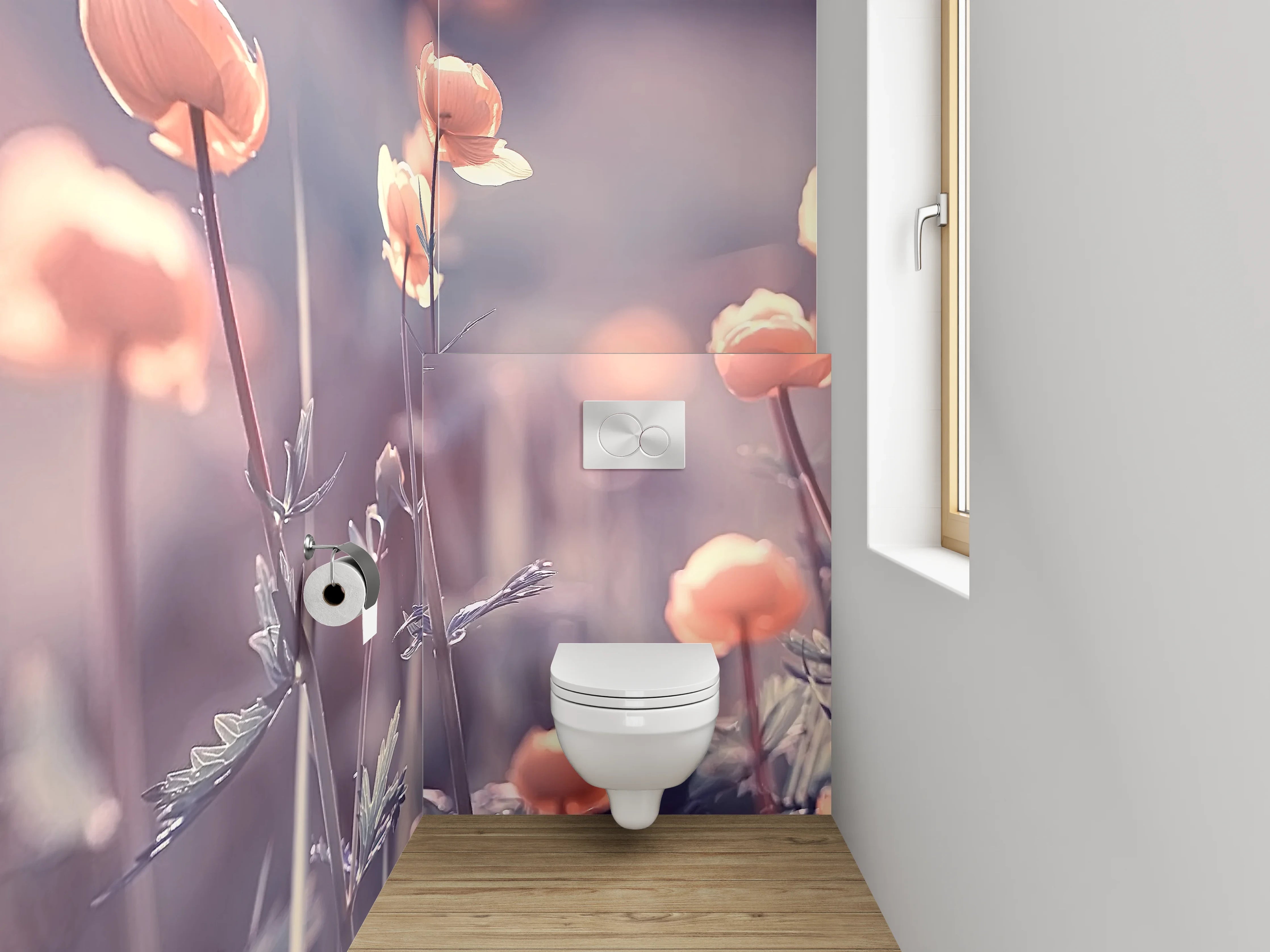 WC-Rückwand - Zarte Blumenwiese in Pastell