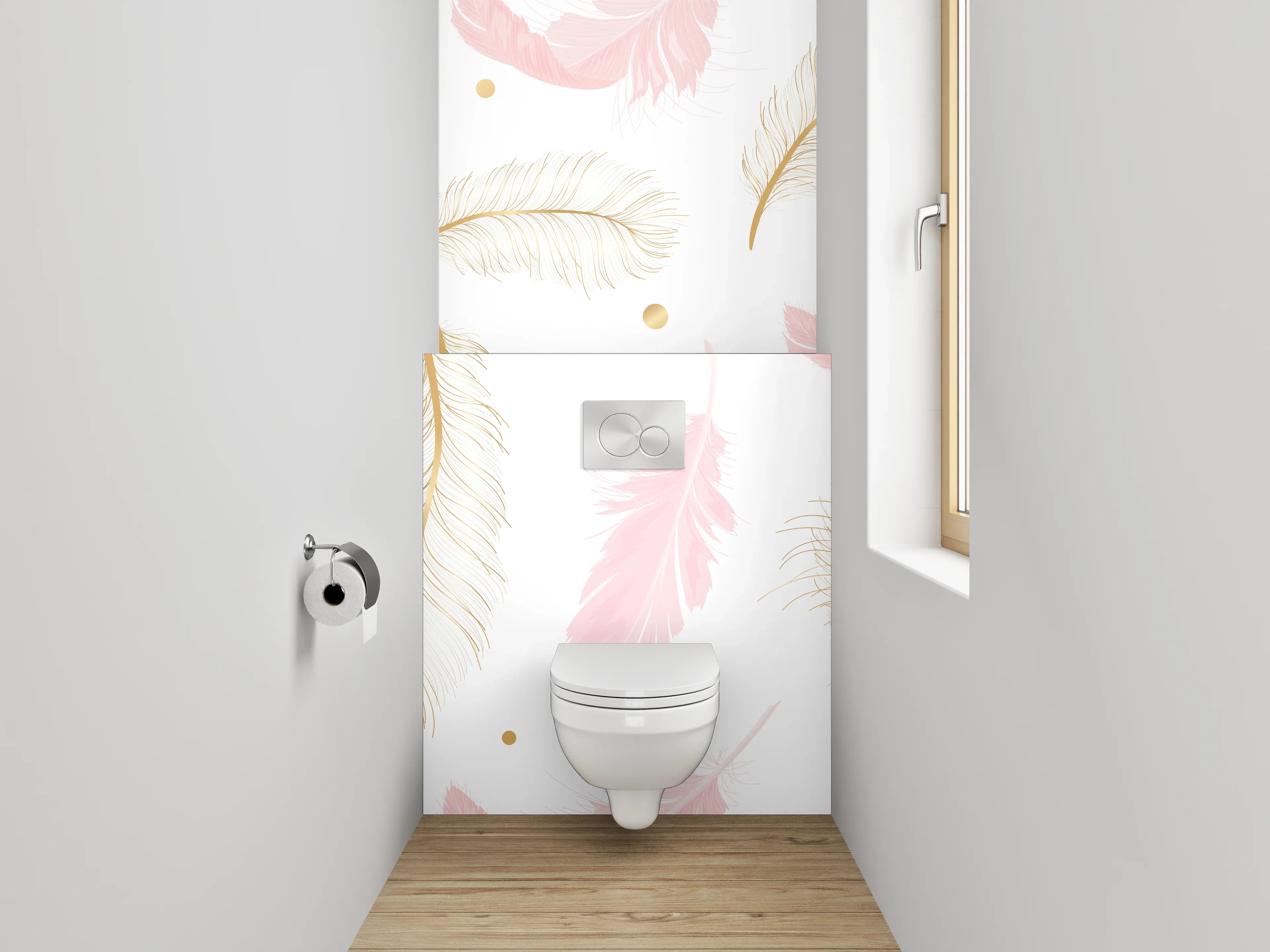 WC-Rückwand - Zarte Feder Muster Rosa Gold Weiß