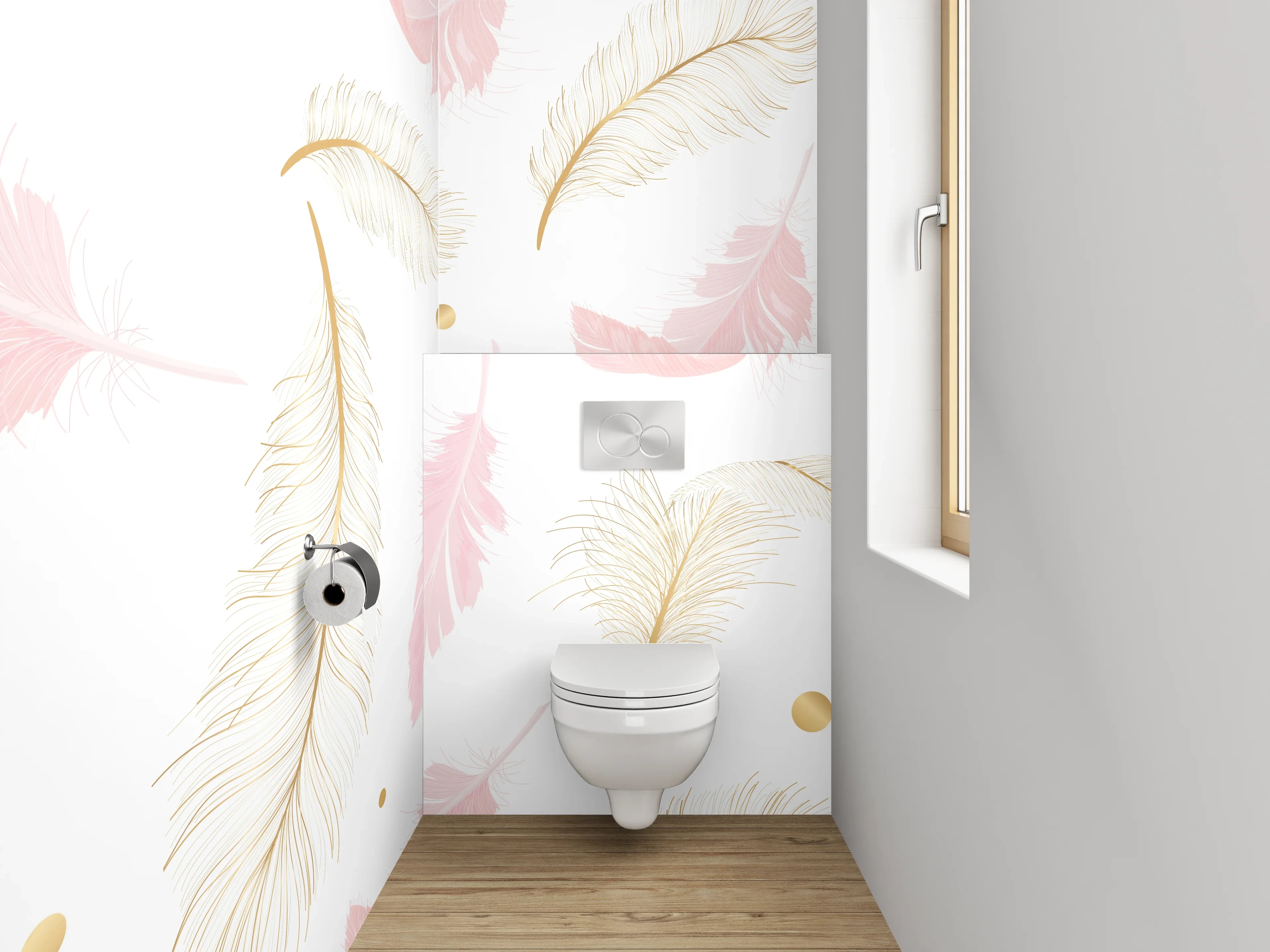 WC-Rückwand - Zarte Feder Muster Rosa Gold Weiß