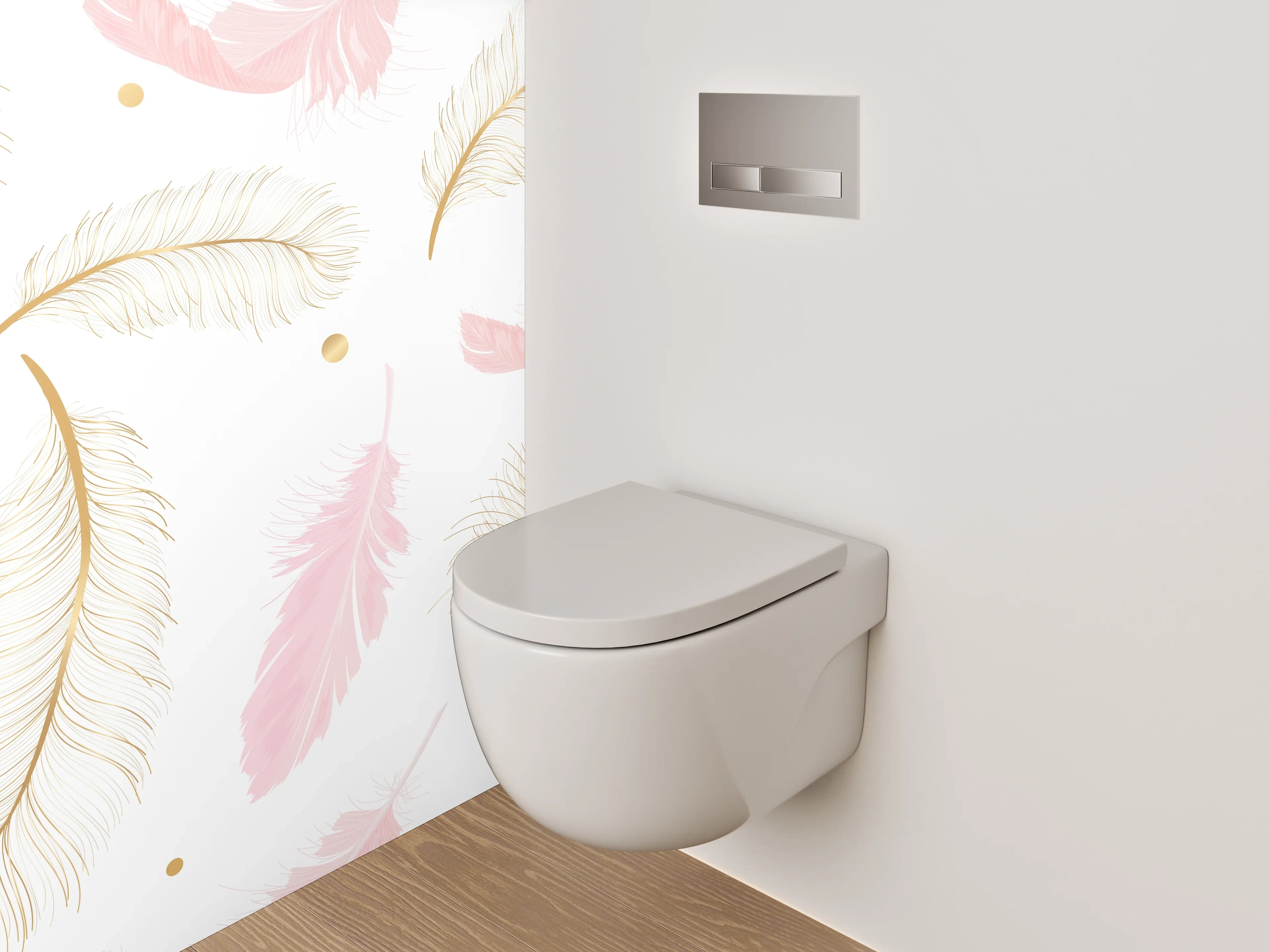 WC-Rückwand - Zarte Feder Muster Rosa Gold Weiß