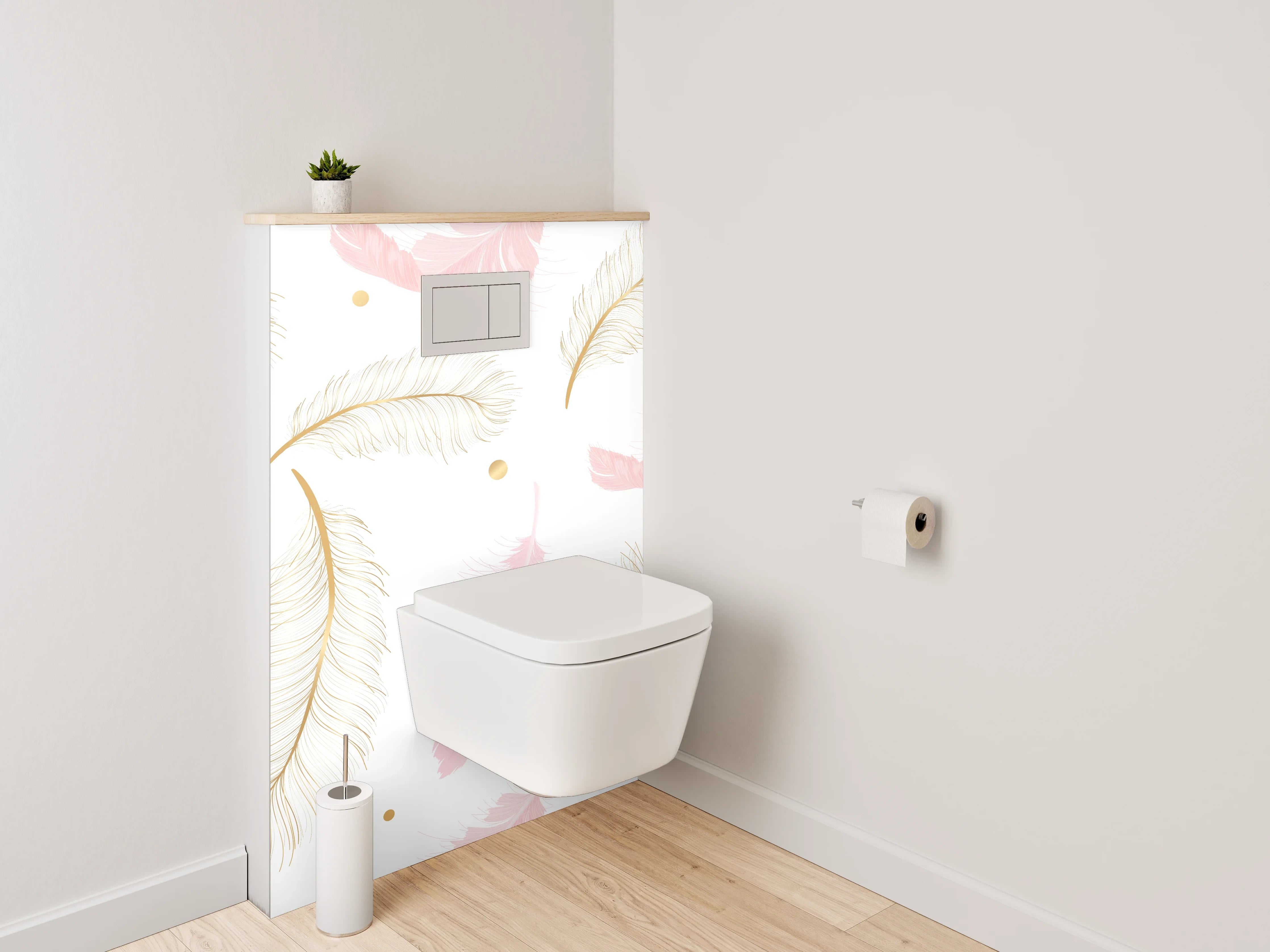 WC-Rückwand - Zarte Feder Muster Rosa Gold Weiß