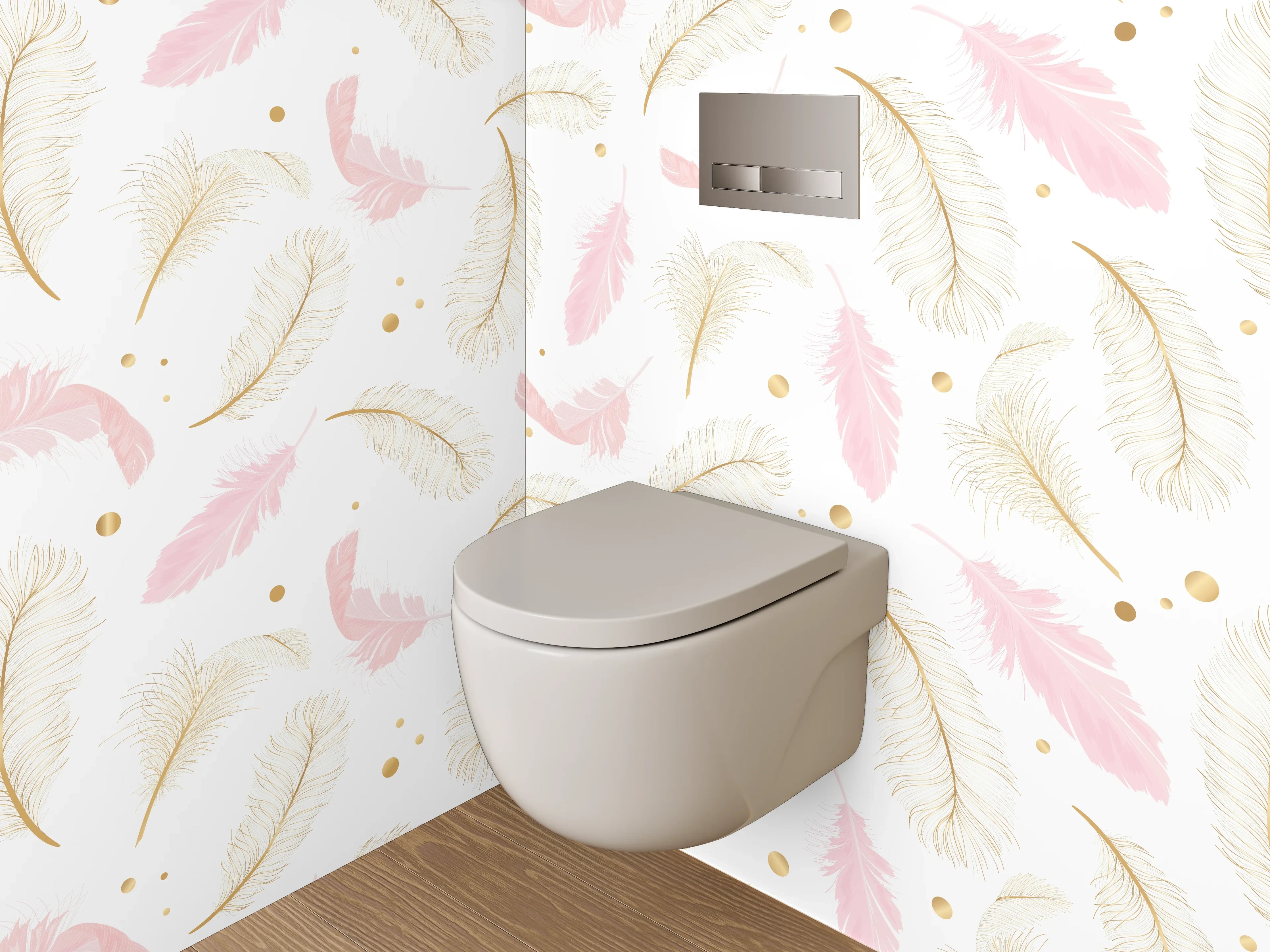 WC-Rückwand - Zarte Feder-Optik auf Weiß-Pink