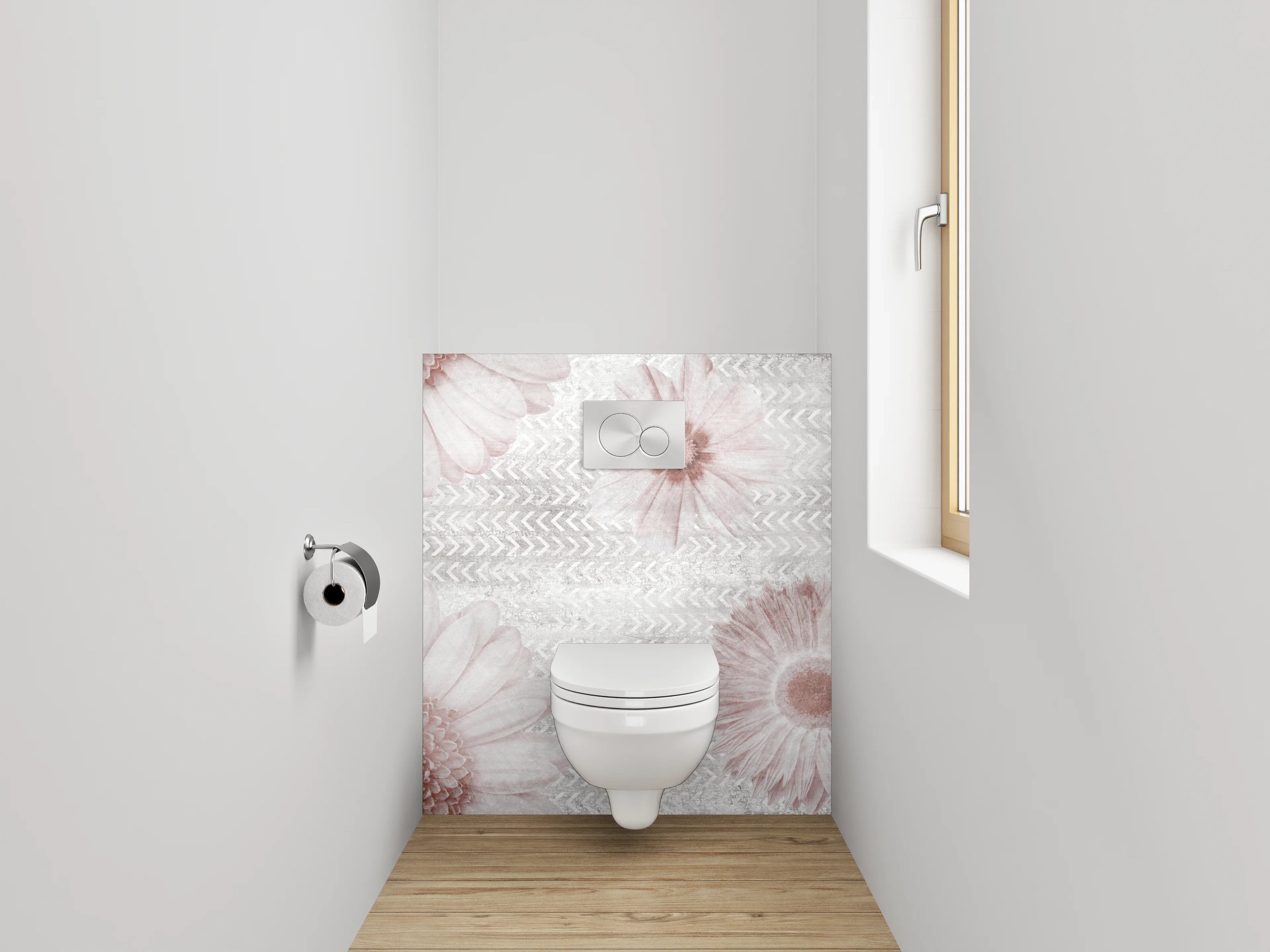 WC-Rückwand - Zarte Gänseblümchen in Pastell auf Weiß