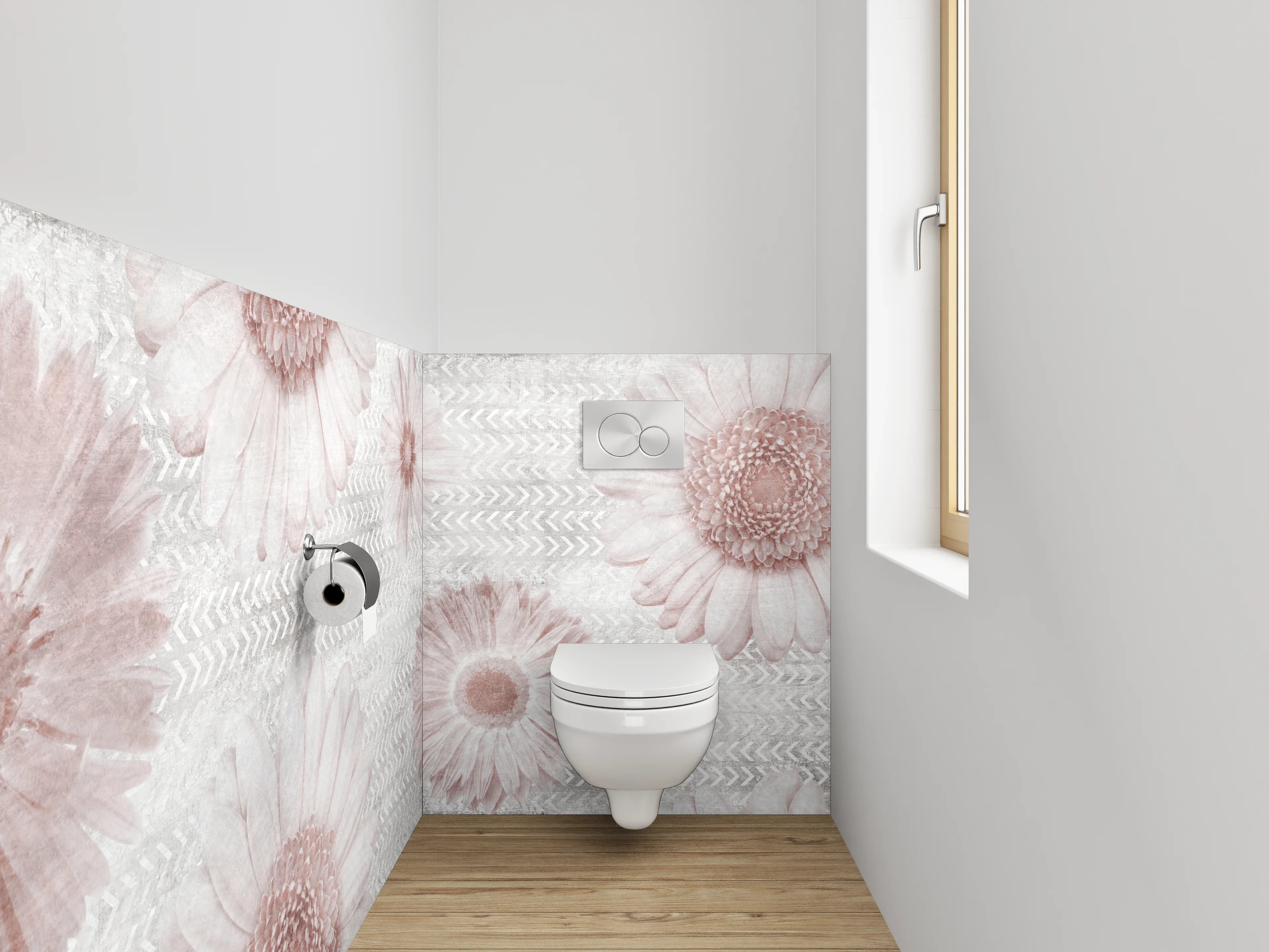 WC-Rückwand - Zarte Gänseblümchen in Pastell auf Weiß