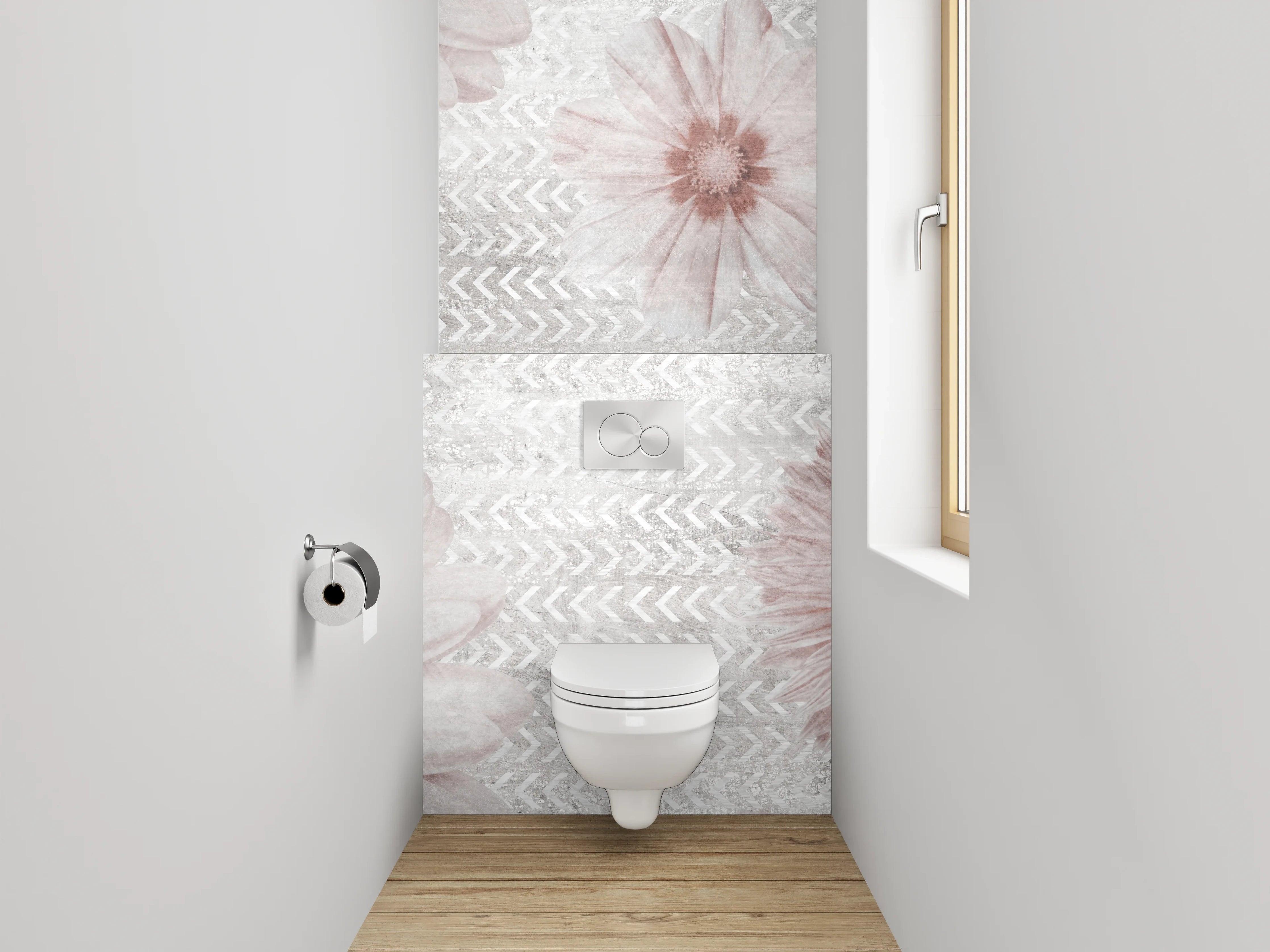 WC-Rückwand - Zarte Gänseblümchen in Pastell auf Weiß