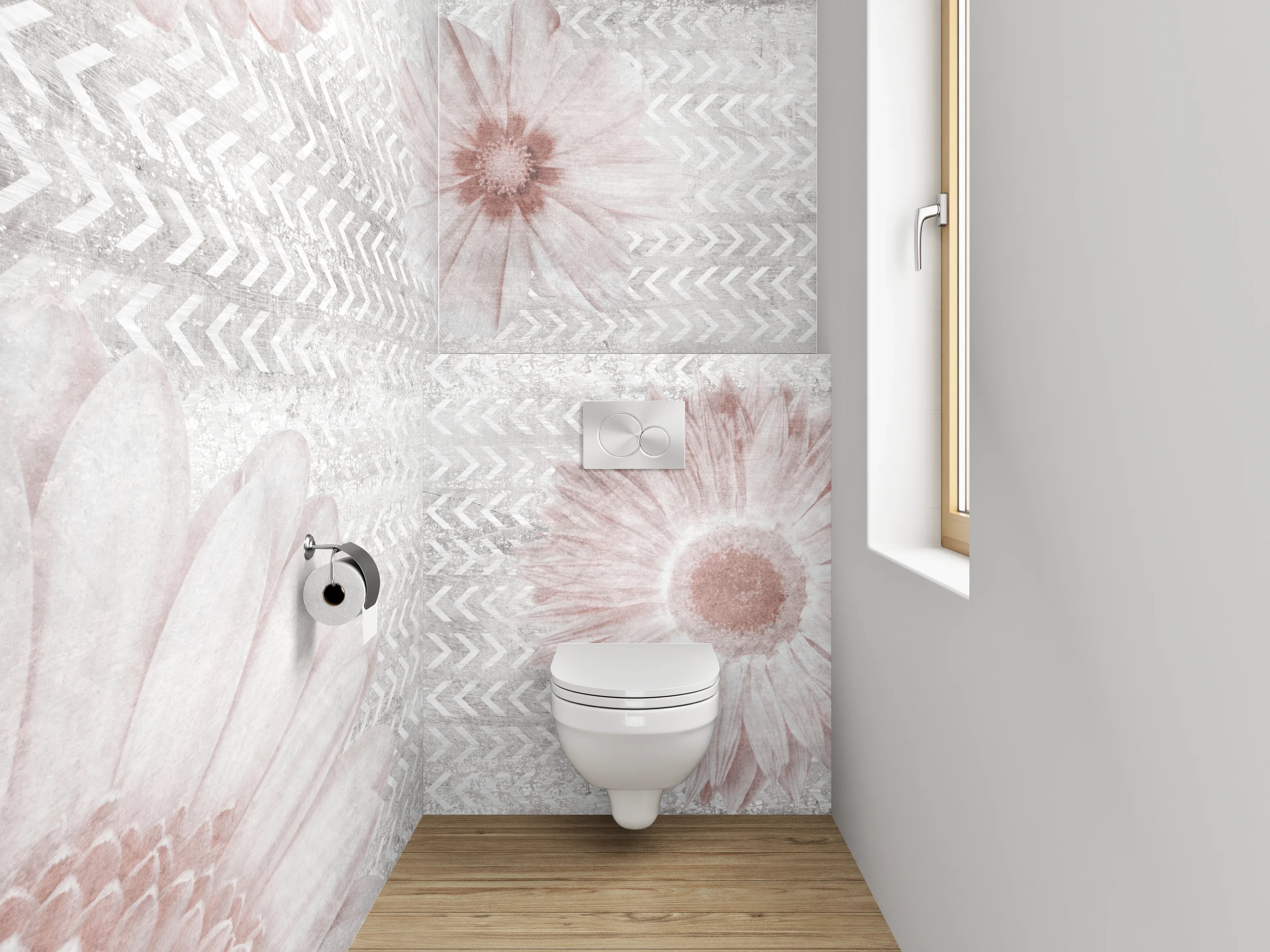 WC-Rückwand - Zarte Gänseblümchen in Pastell auf Weiß