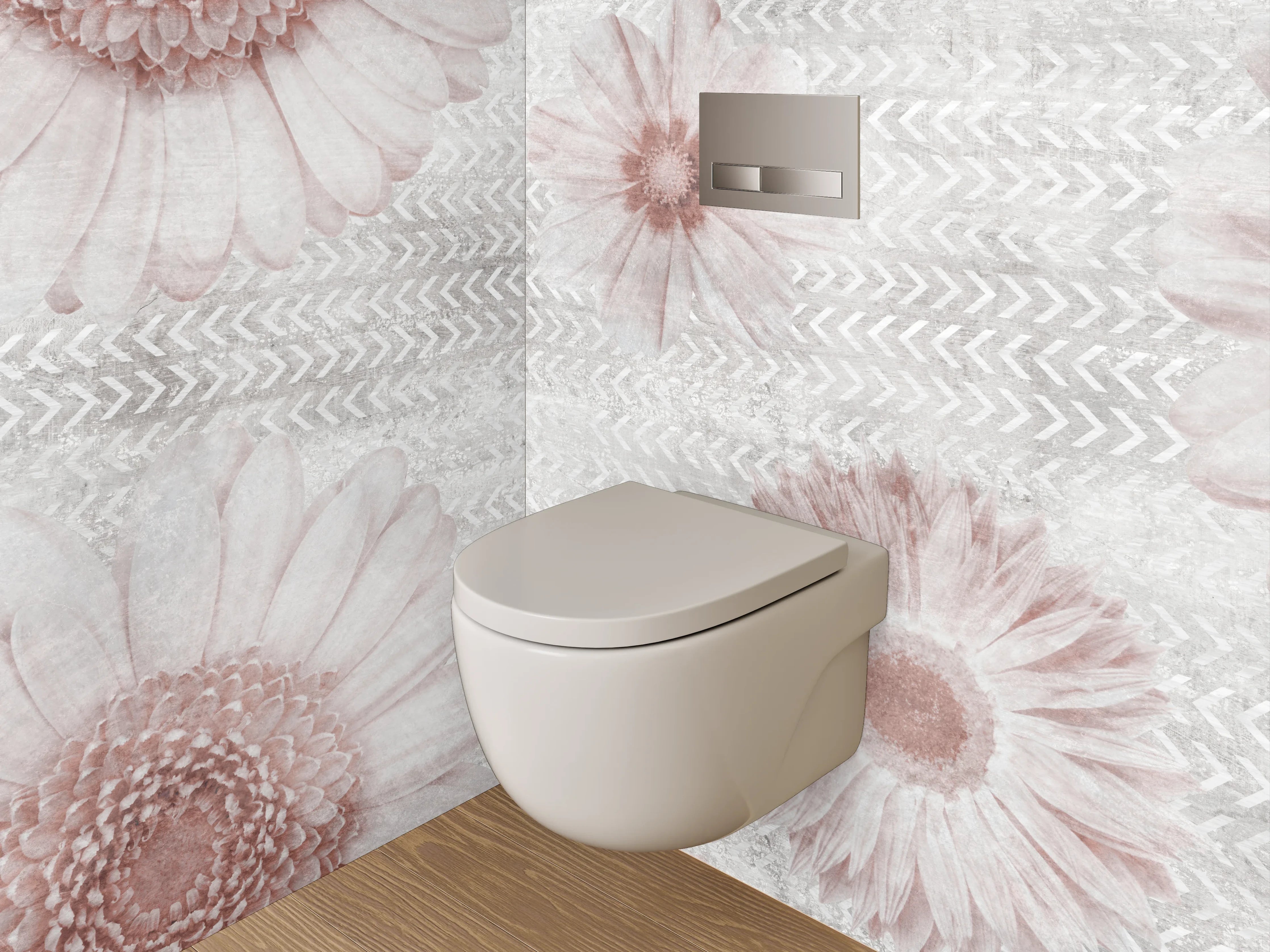 WC-Rückwand - Zarte Gänseblümchen in Pastell auf Weiß