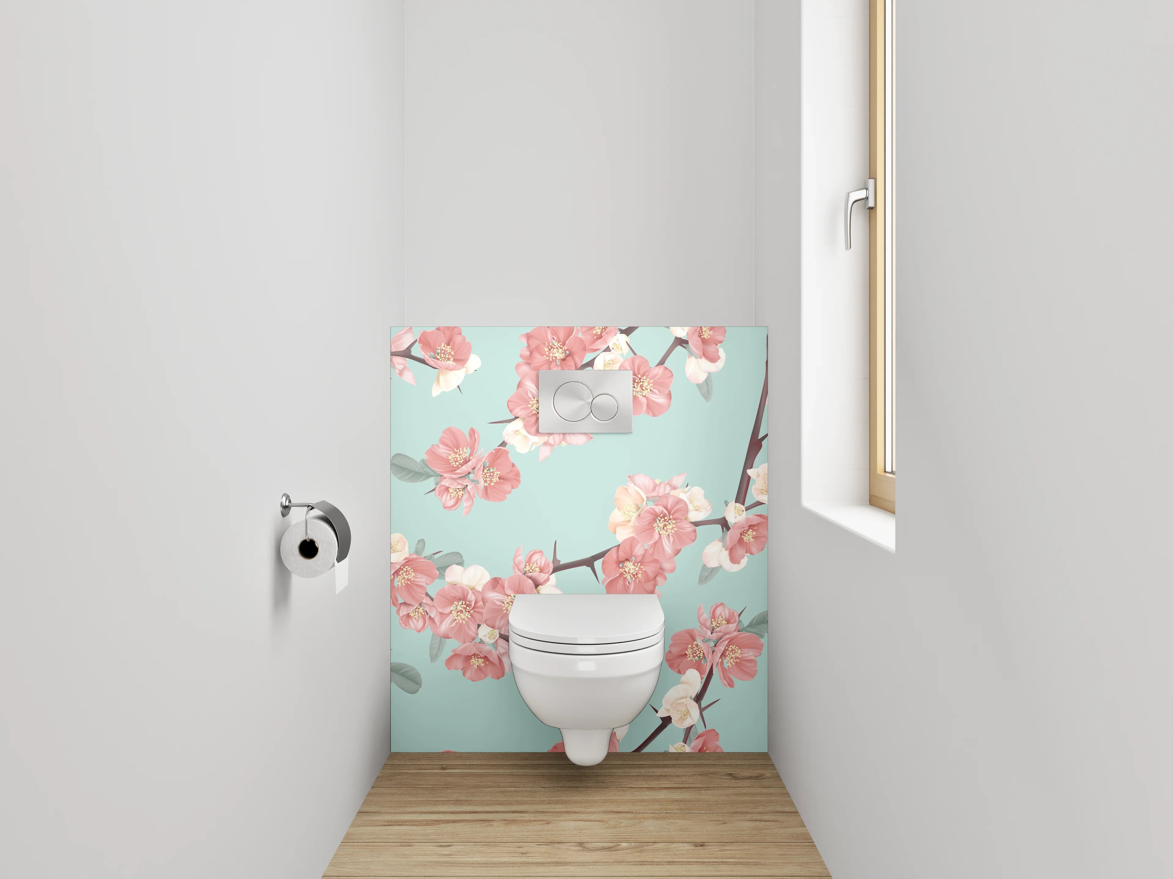 WC-Rückwand - Zarte Kirschblüten Zweige Pastellgrün