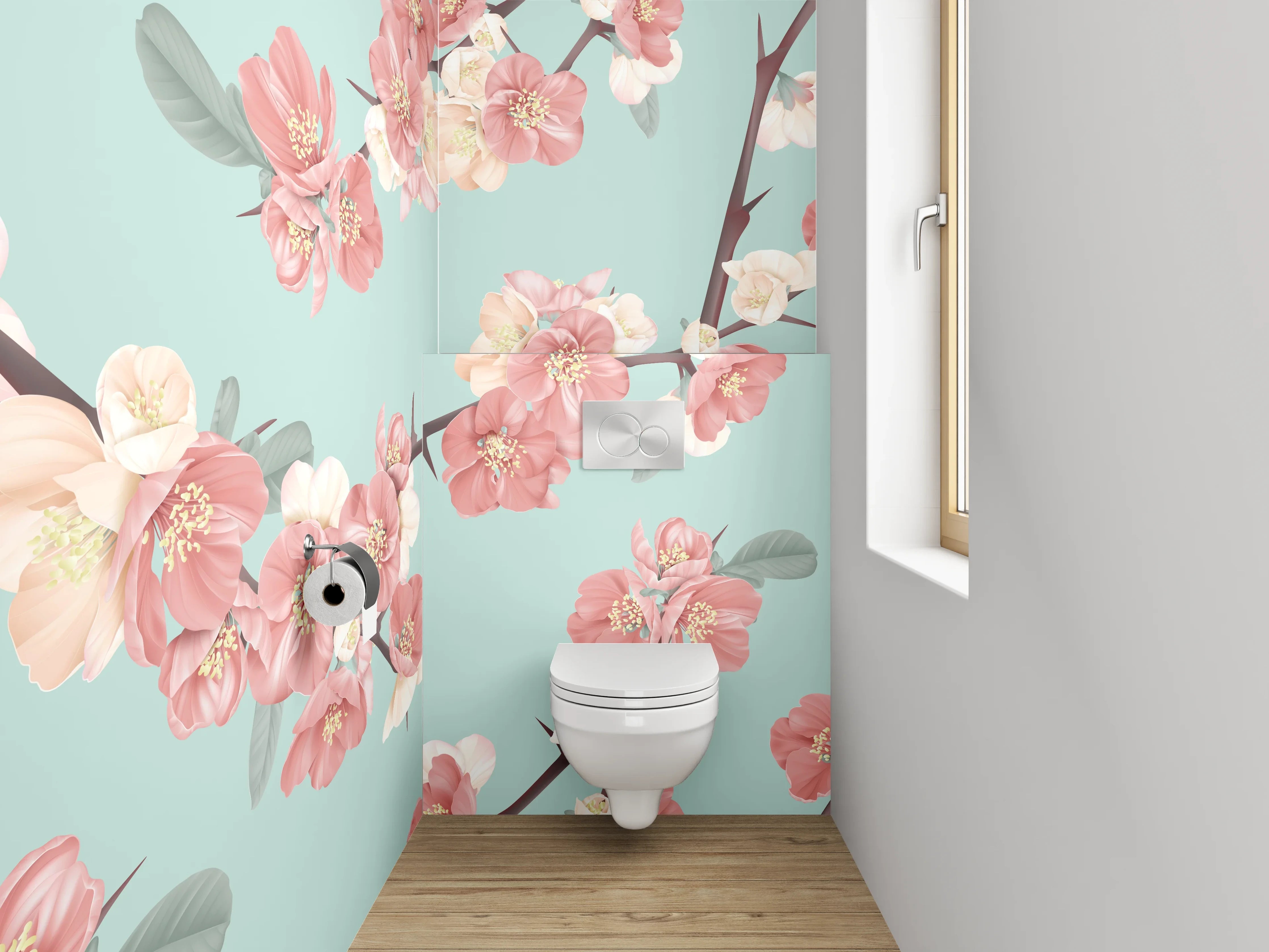 WC-Rückwand - Zarte Kirschblüten Zweige Pastellgrün