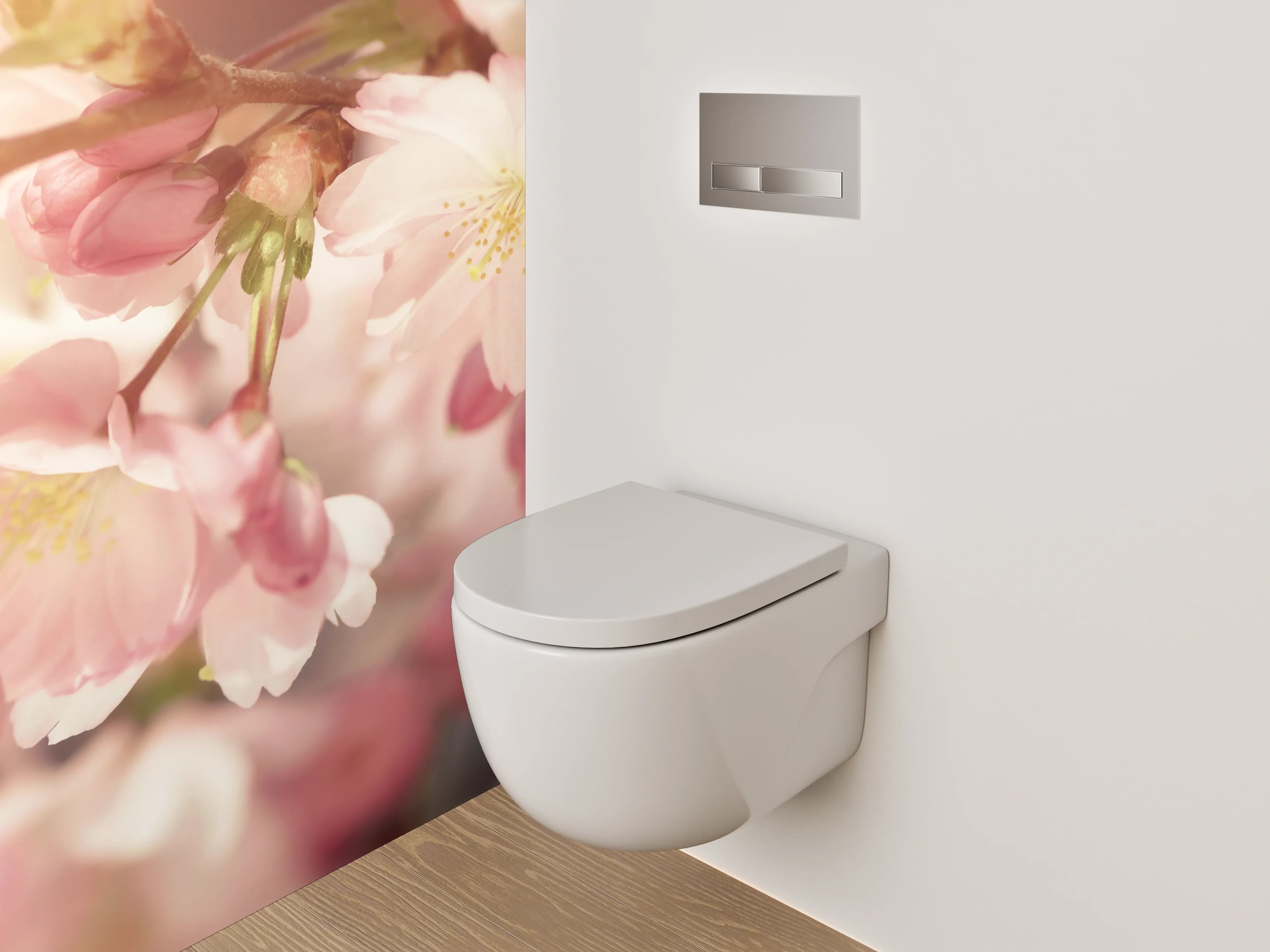 WC-Rückwand - Zarte Kirschblüten bei Sonnenaufgang