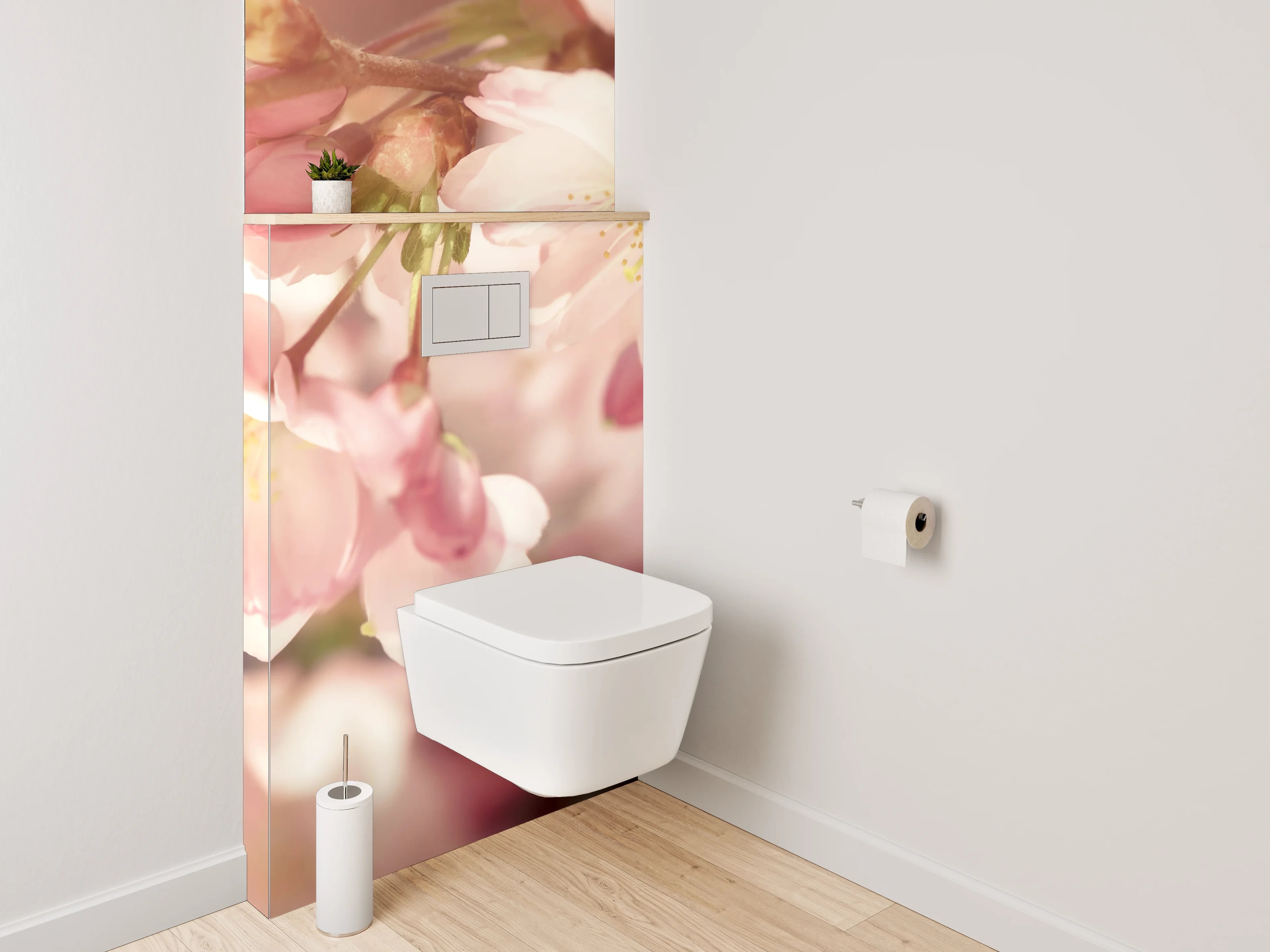 WC-Rückwand - Zarte Kirschblüten bei Sonnenaufgang