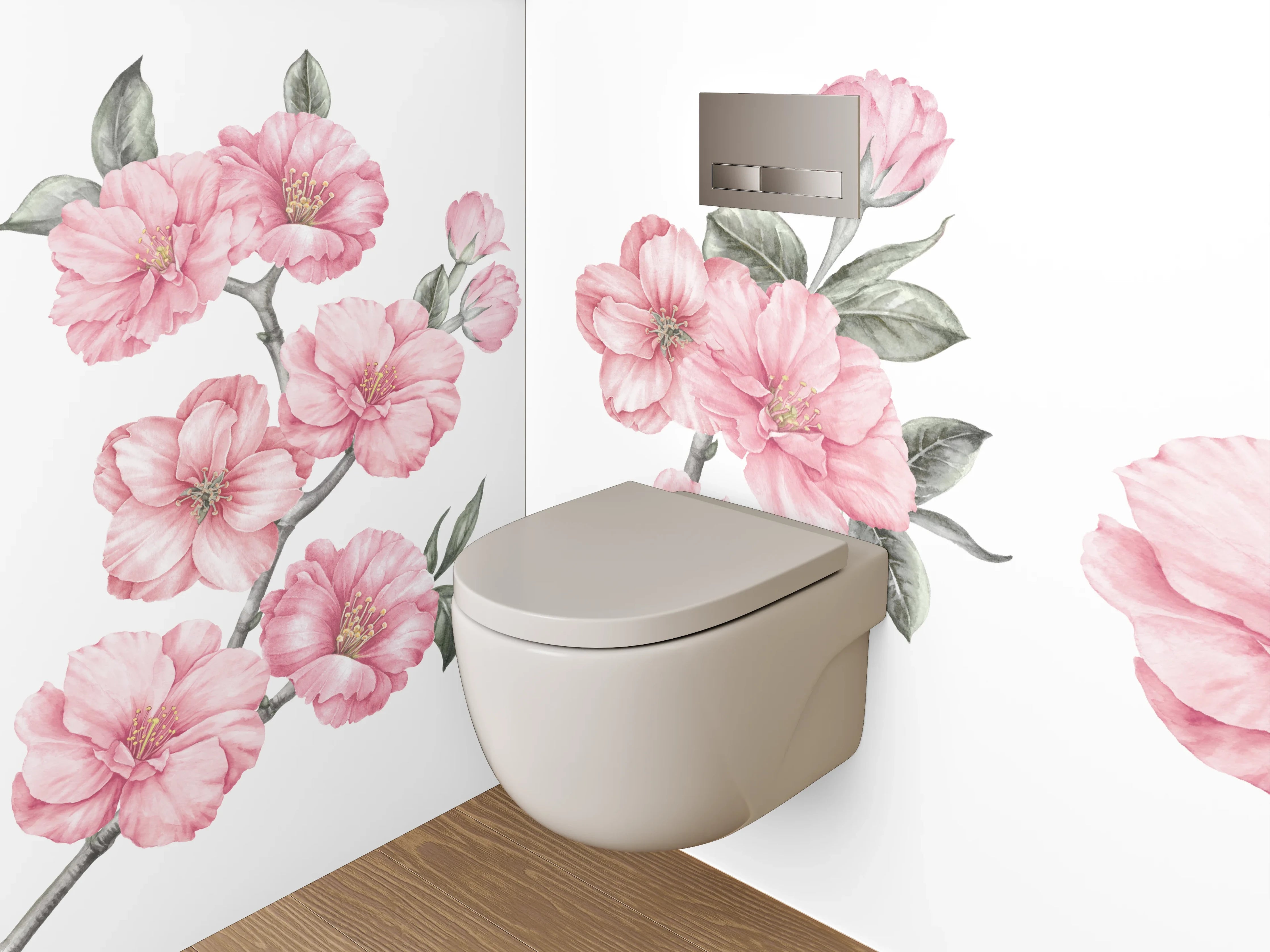 WC-Rückwand - Zarte Kirschblüten in Rosé und Grau