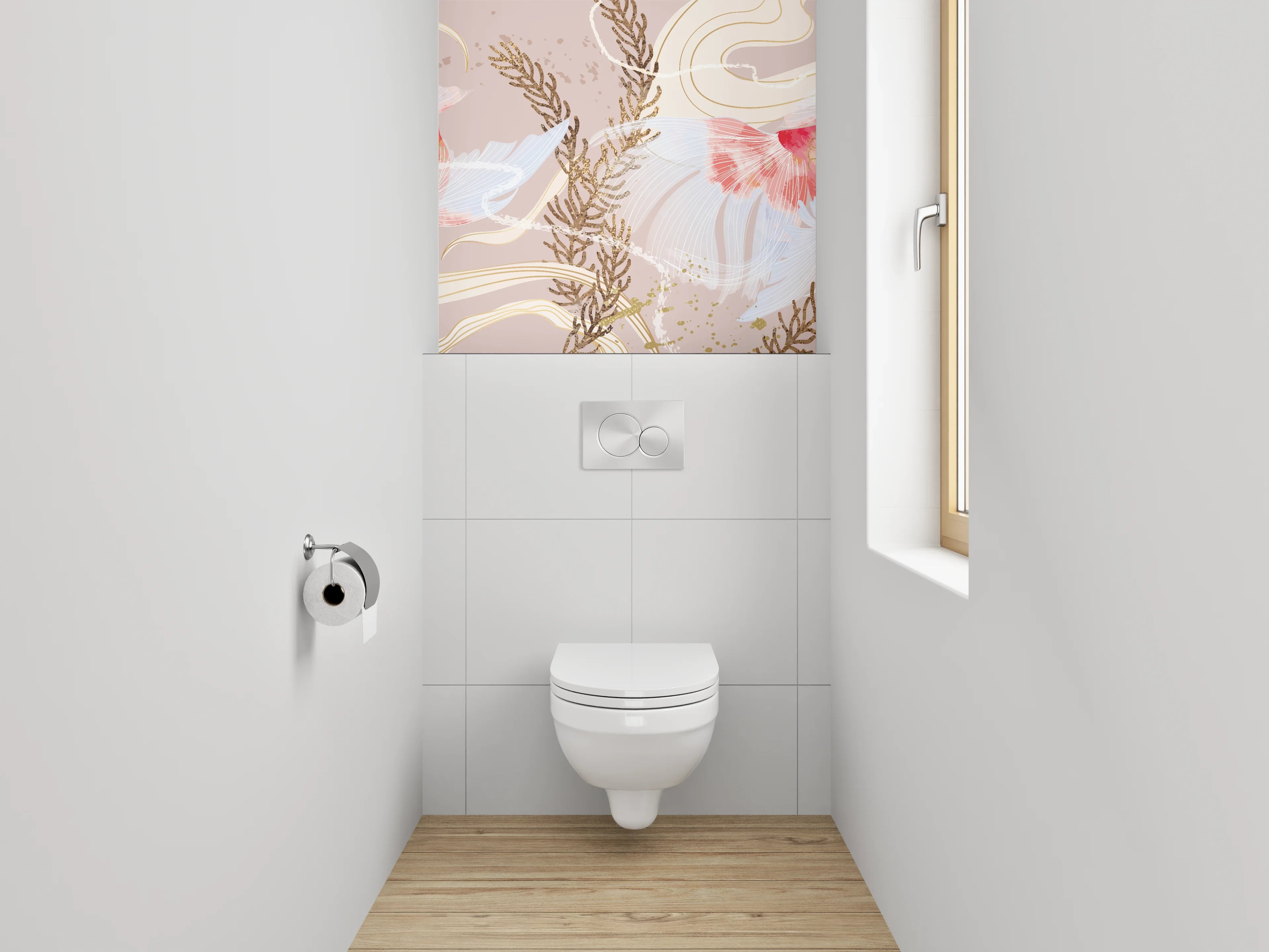 WC-Rückwand - Zarte Koi-Illustration mit Wasserpflanzen