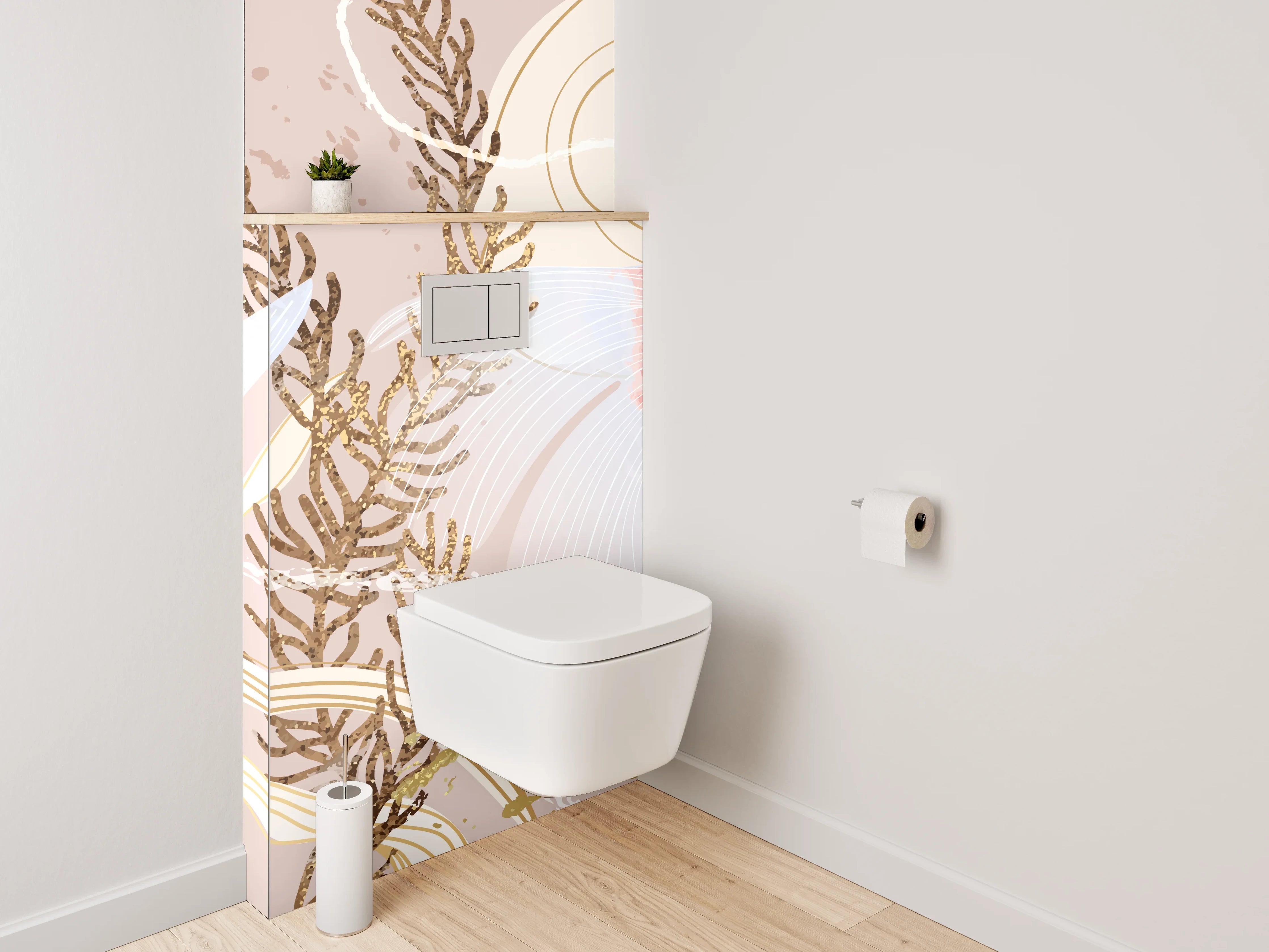 WC-Rückwand - Zarte Koi-Illustration mit Wasserpflanzen